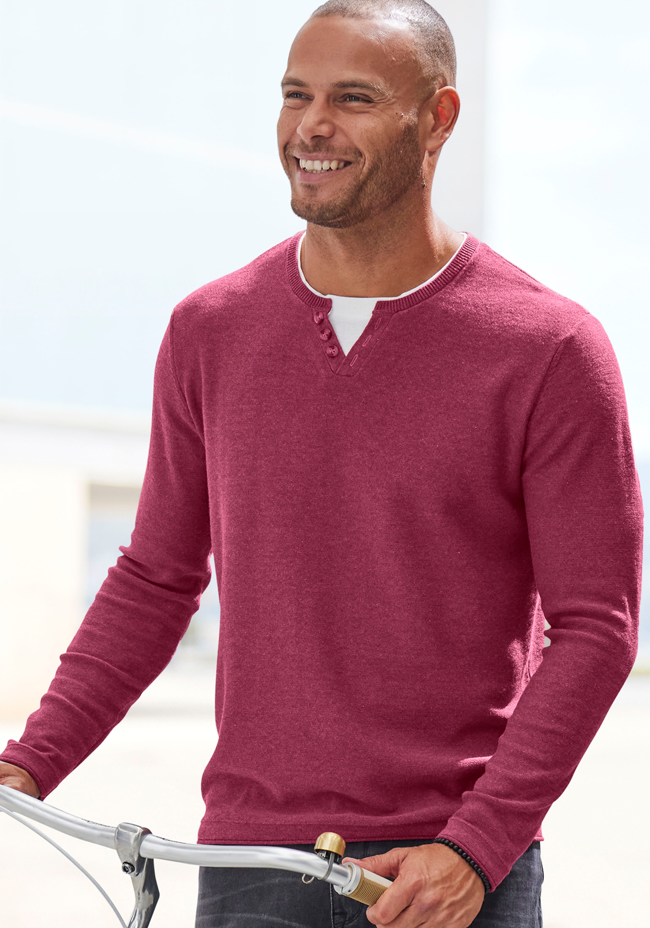 H.I.S Strickpullover, Pullover mit hochwertiger Halslochverarbeitung in double-layer Optik