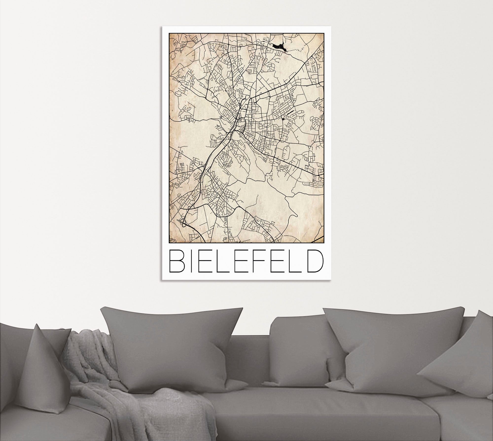 Artland Wandbild »Retro Karte Bielefeld Deutschland Grunge«, Deutschland, (1 St.), als Alubild, Leinwandbild, Wandaufkleber oder Poster in versch. Größen