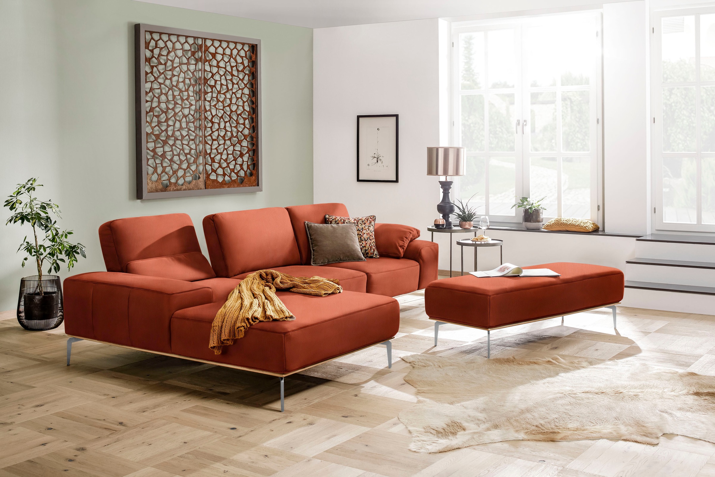 W.SCHILLIG Ecksofa »run, Designsofa mit tollem Sitzkomfort, bequem, L-Form«, mit elegantem Holzsockel, Füße in Chrom glänzend, Breite 319 cm