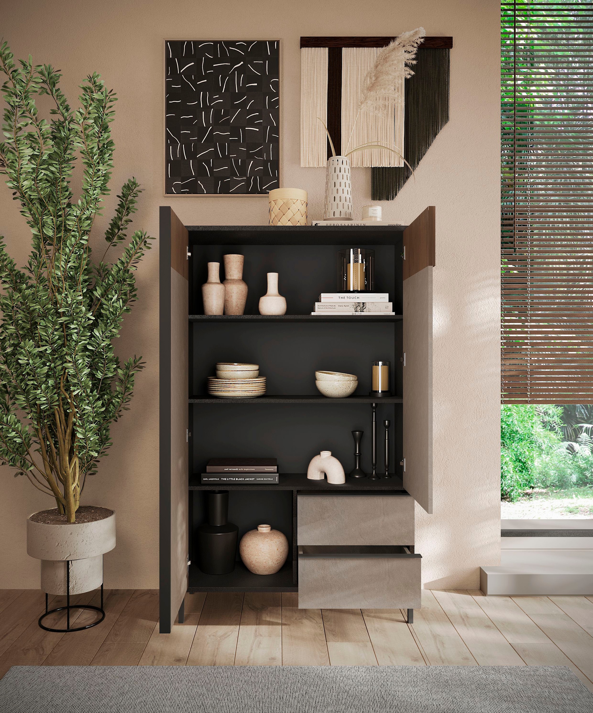 INOSIGN Highboard »Everest Höhe 177 cm, Kommode mit 2 Türen u. 2 Schubkästen«, Sideboard, Schrank, Soft/Self Closing, Korpus 22 mm