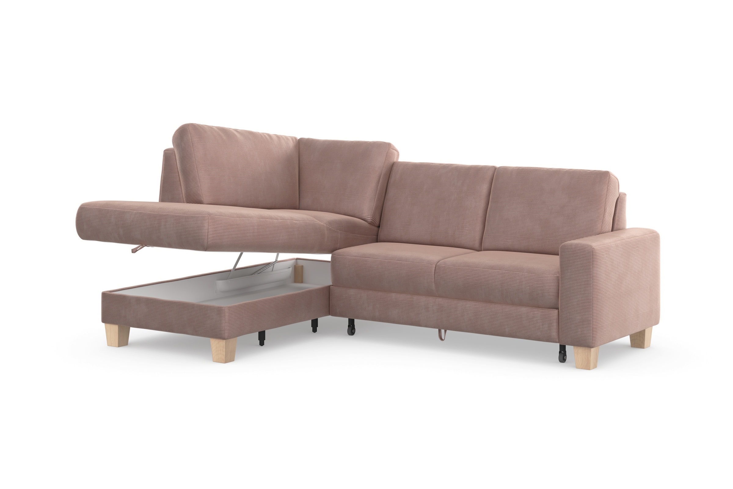 Home affaire Ecksofa »Summer L-Form«, mit Ottomane, wahlweise mit Bettfunktion und Bettkasten, Cord-Bezug