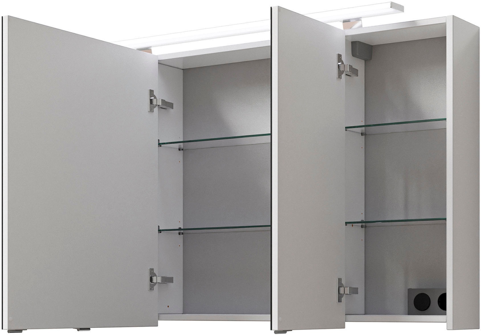 Saphir Badmöbel-Set »Serie 6025 2-teilig Mineralmarmor-Waschtisch mit LED-Spiegelschrank«, (2 St.), Waschplatz 117cm breit, 2 Schubladen, 3 Spiegel-Türen, inkl Türdämpfer