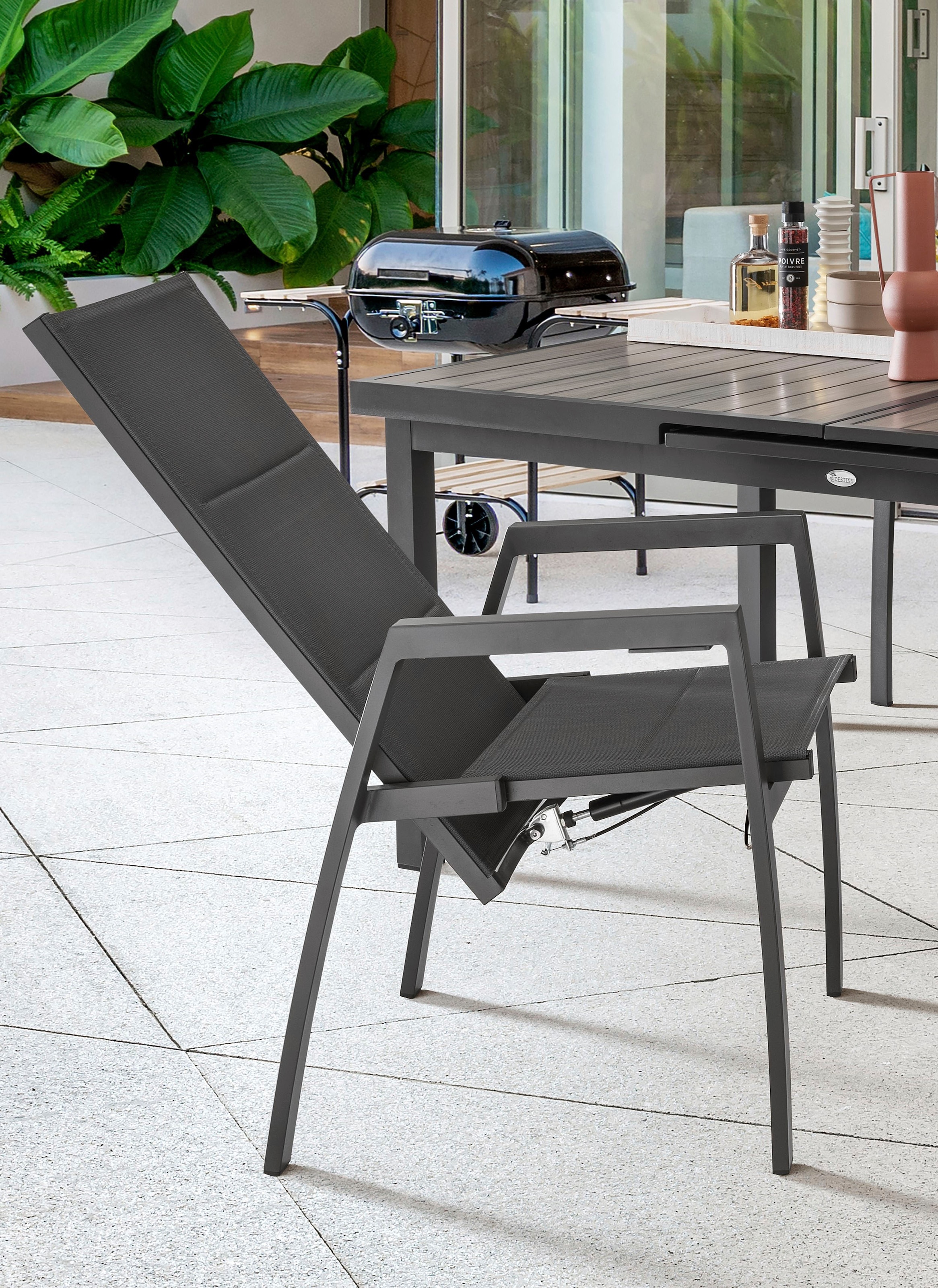 Destiny Garten-Essgruppe »COSTA IMOLA«, (5 tlg.), 4 Hochlehner Textilene, 1 Ausziehtisch 165/215x100x75 cm