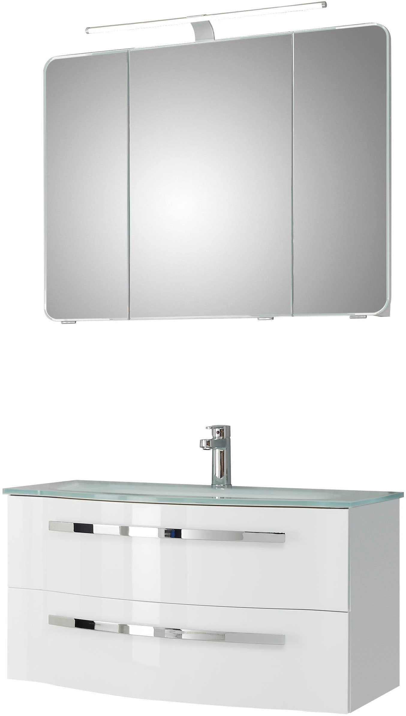 Saphir Badmöbel-Set »Serie 4005, vormontiert, Glaswaschbecken, Spiegelschra günstig online kaufen