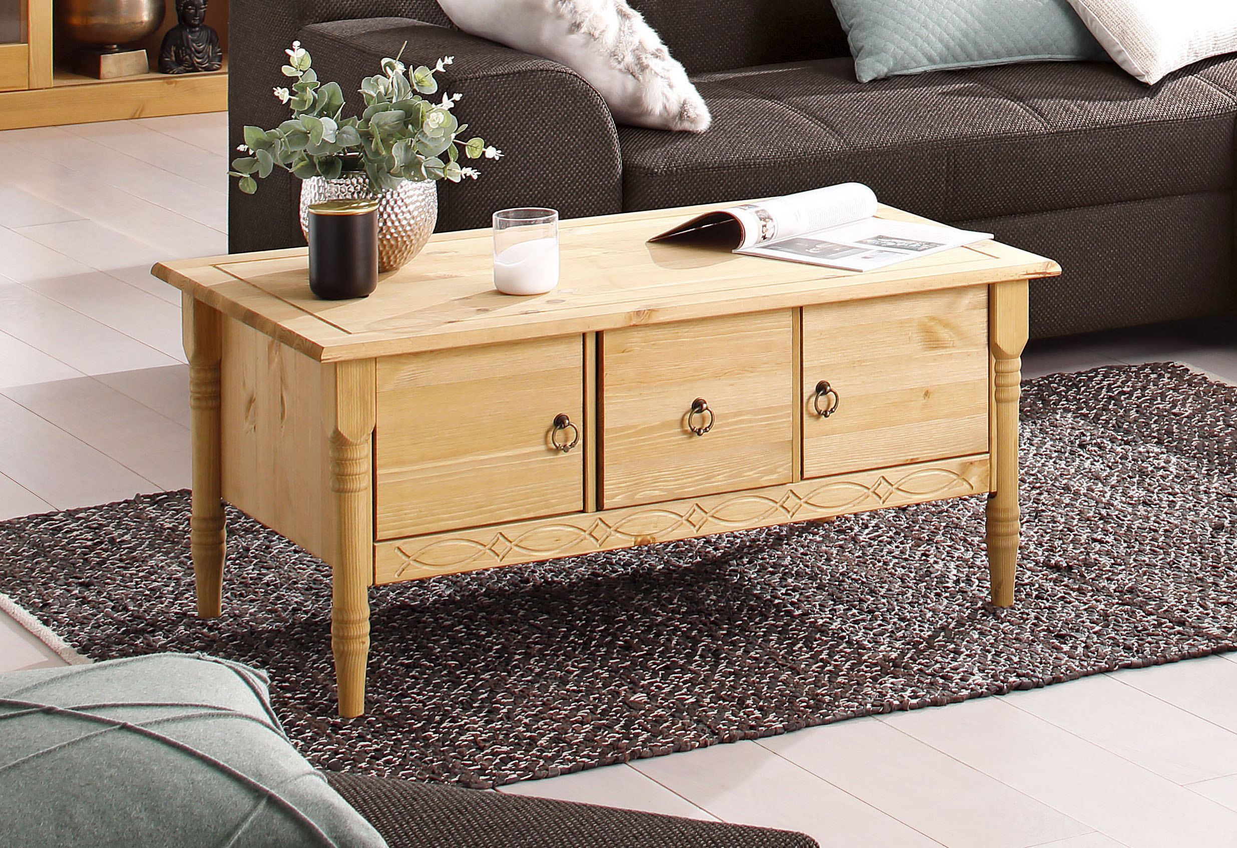 Home affaire Couchtisch "Indra" aus massiver Kiefer, FSC, mit Stauraum, dez günstig online kaufen