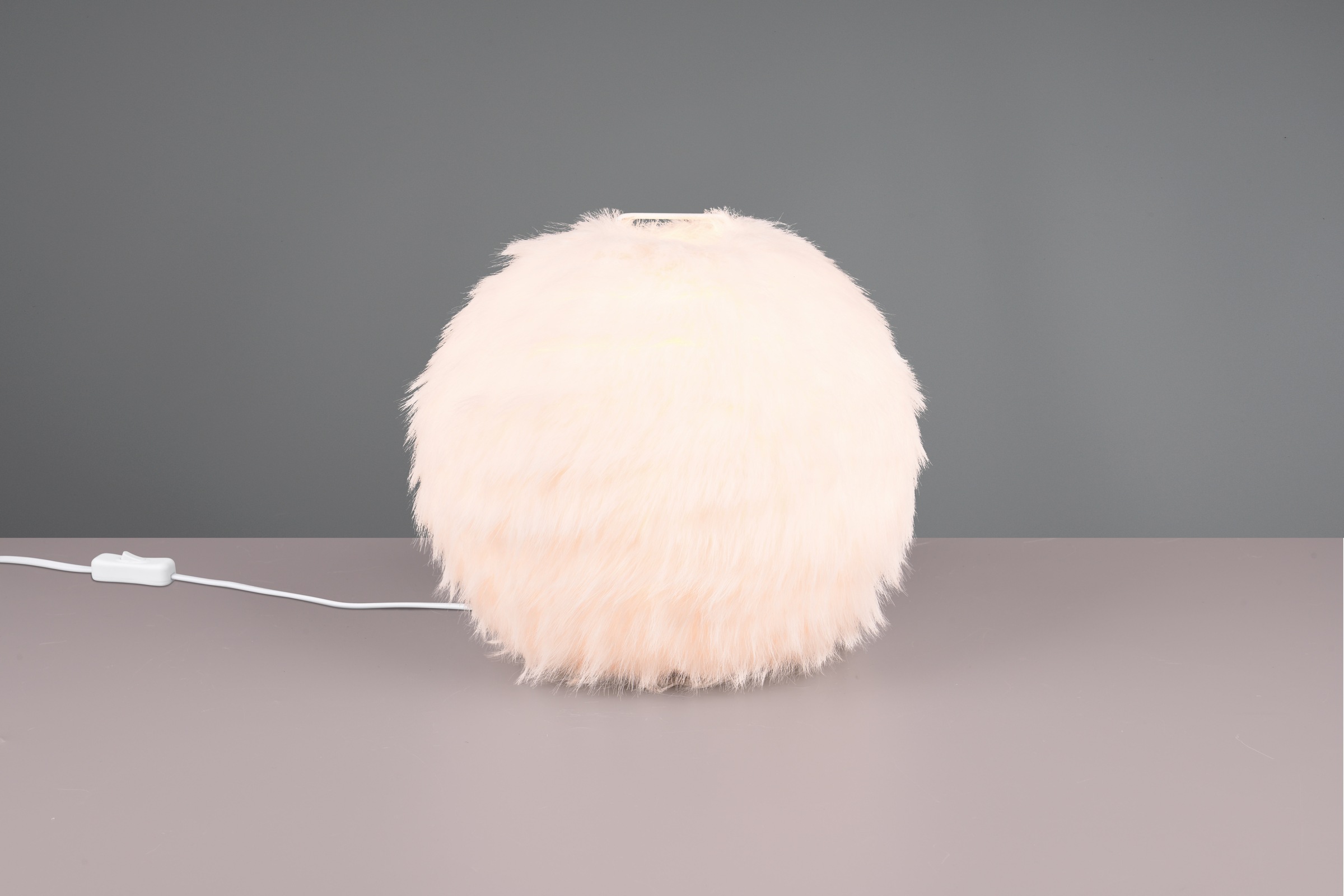 REALITY Leuchten Schreibtischlampe »FURRY, Tischleuchte m. Plüsch Lampenschirm Höhe 24cm Ø 30cm, Schalter«, 1 flammig, Leuchtmittel E14 | Leuchtmittel wechselbar, exkl 1xE14 max 10W Plüsch Nachttischlampe weiß Schlafzimmer Wohnzimmer