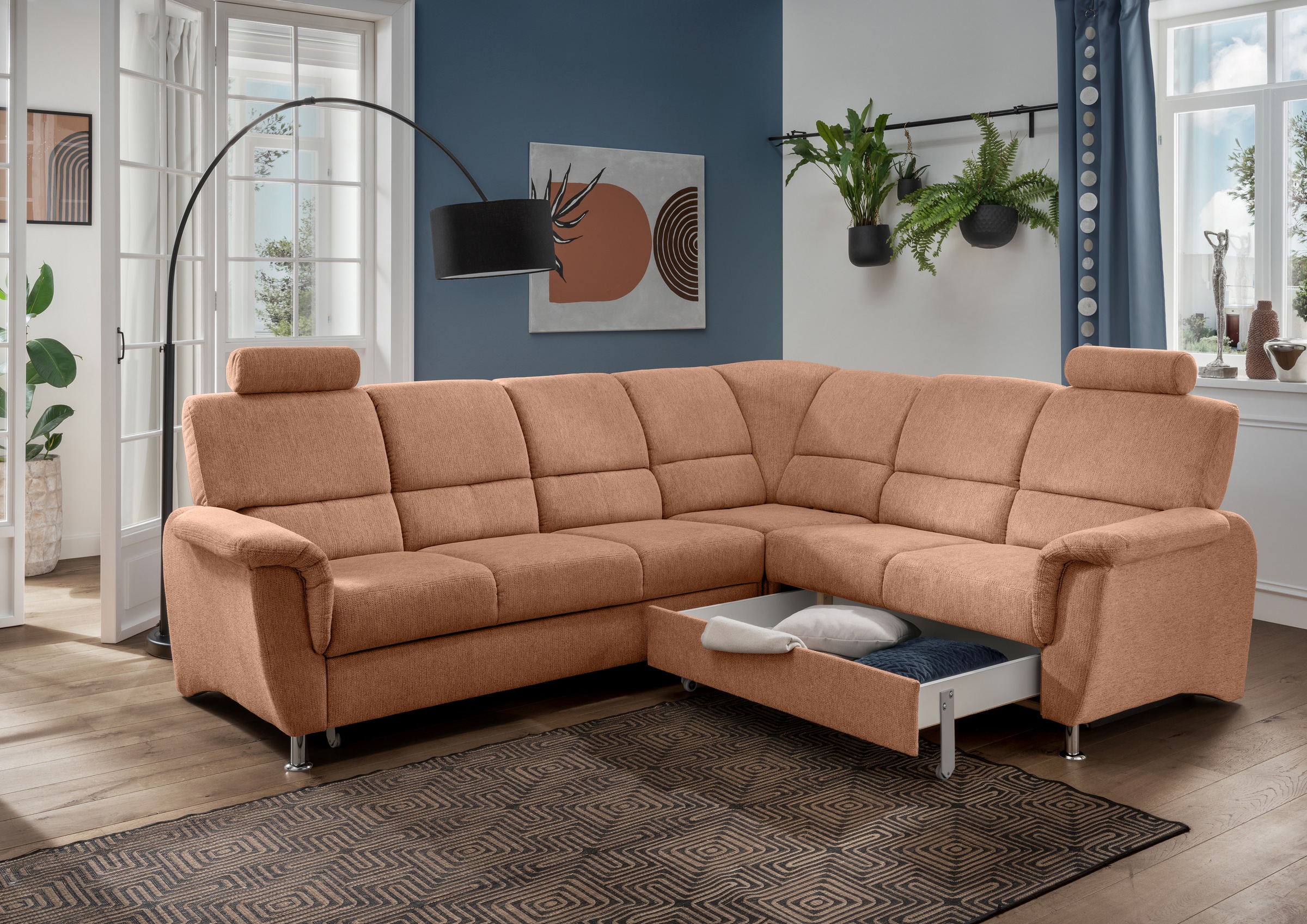 Home affaire Ecksofa »Pisa L-Form, mit Schlaffunktion, Stauraum, 2x höhenve günstig online kaufen