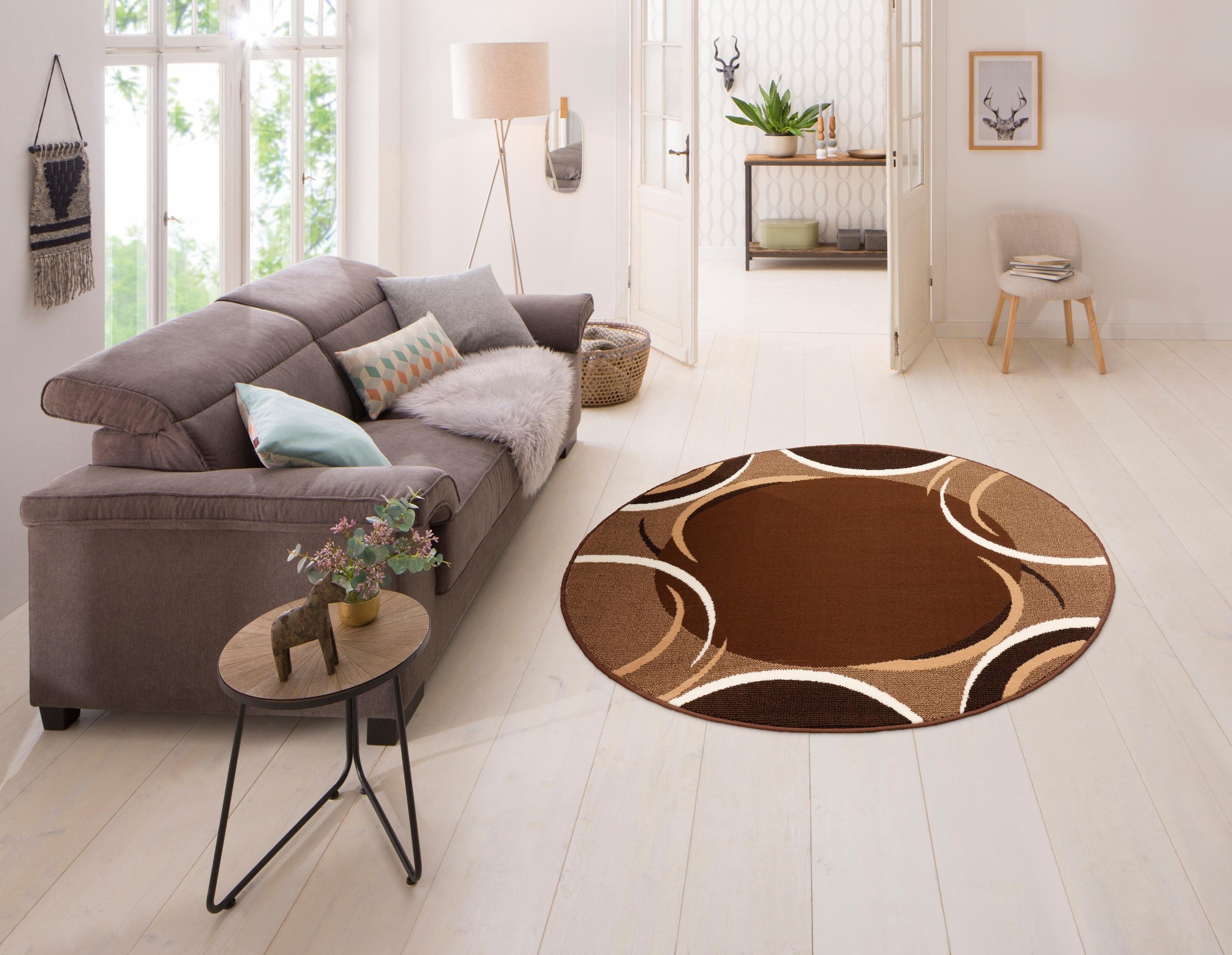 my home Teppich »Noah«, rund, 7 mm Höhe, mit Bordüre, Kurzflor, verspieltes Design, pflegeleicht, elegant