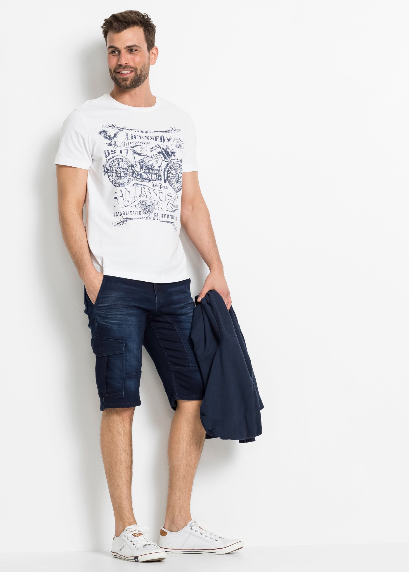 bonprix Bermudas  aus Baumwolle und Polyester, mit Used-Effekt, regular fit