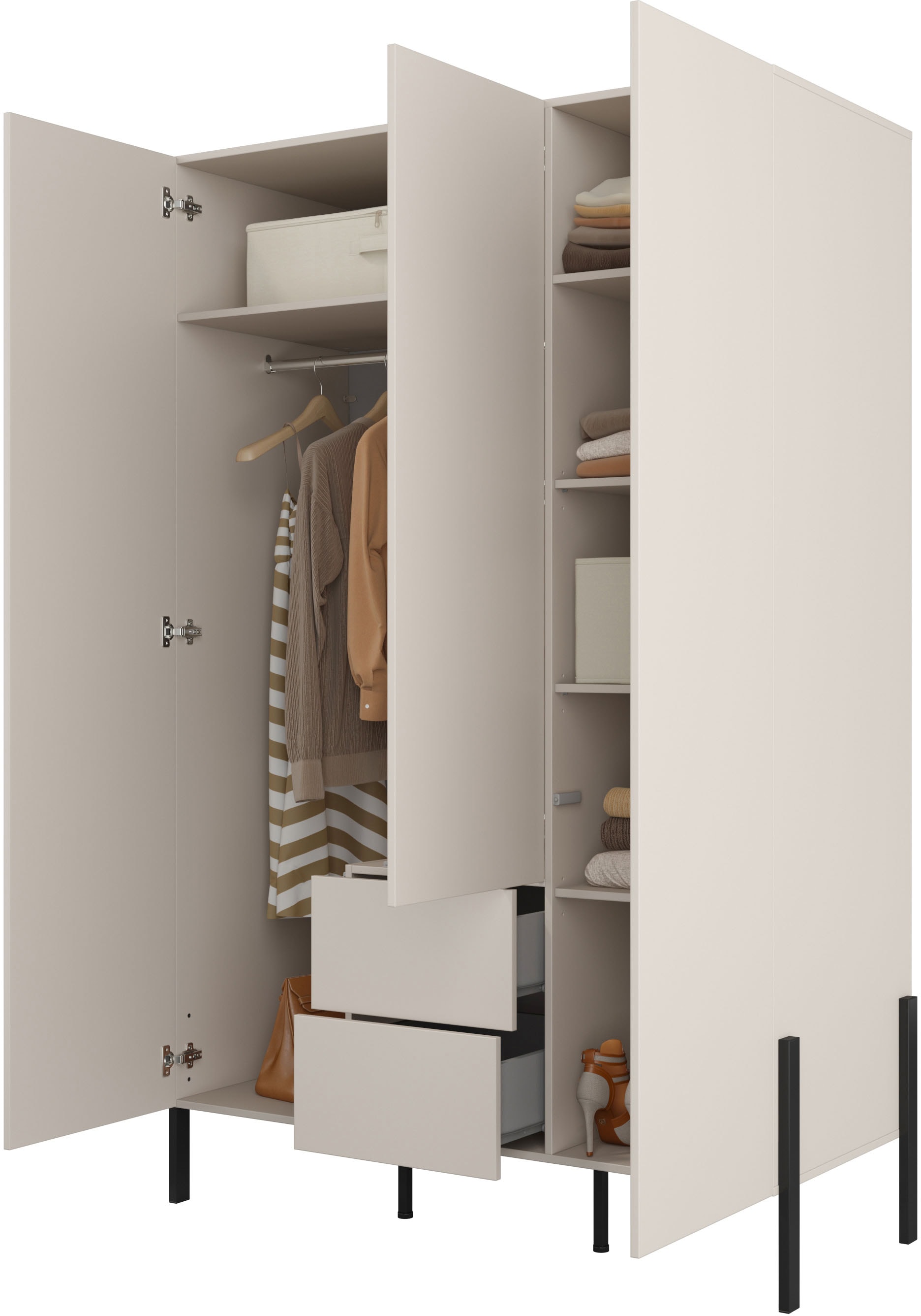 Home affaire Drehtürenschrank »Jukon, moderner Kleiderschrank mit Metallfüßen«, (B/H/T 3-Türer: ca. 135/210/60 4-Türer ca: 180/210/60), push to open Funktion, passend zur JUKON Serie, viel Stauraum