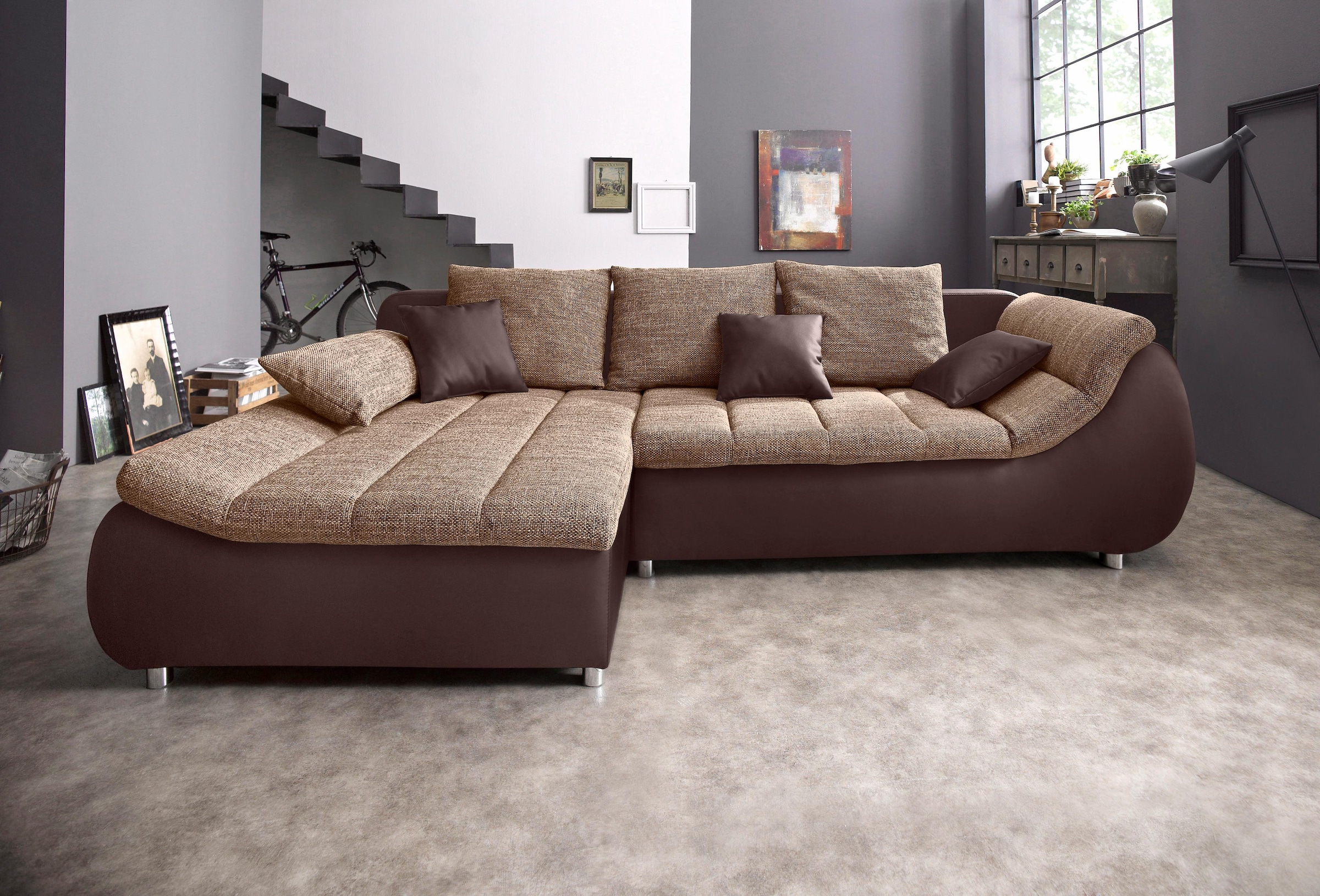 INOSIGN Ecksofa »Imola elegant und bequem, aktuelle Steppung im Sitz, L-Form«, wahlweise mit Bettfunktion