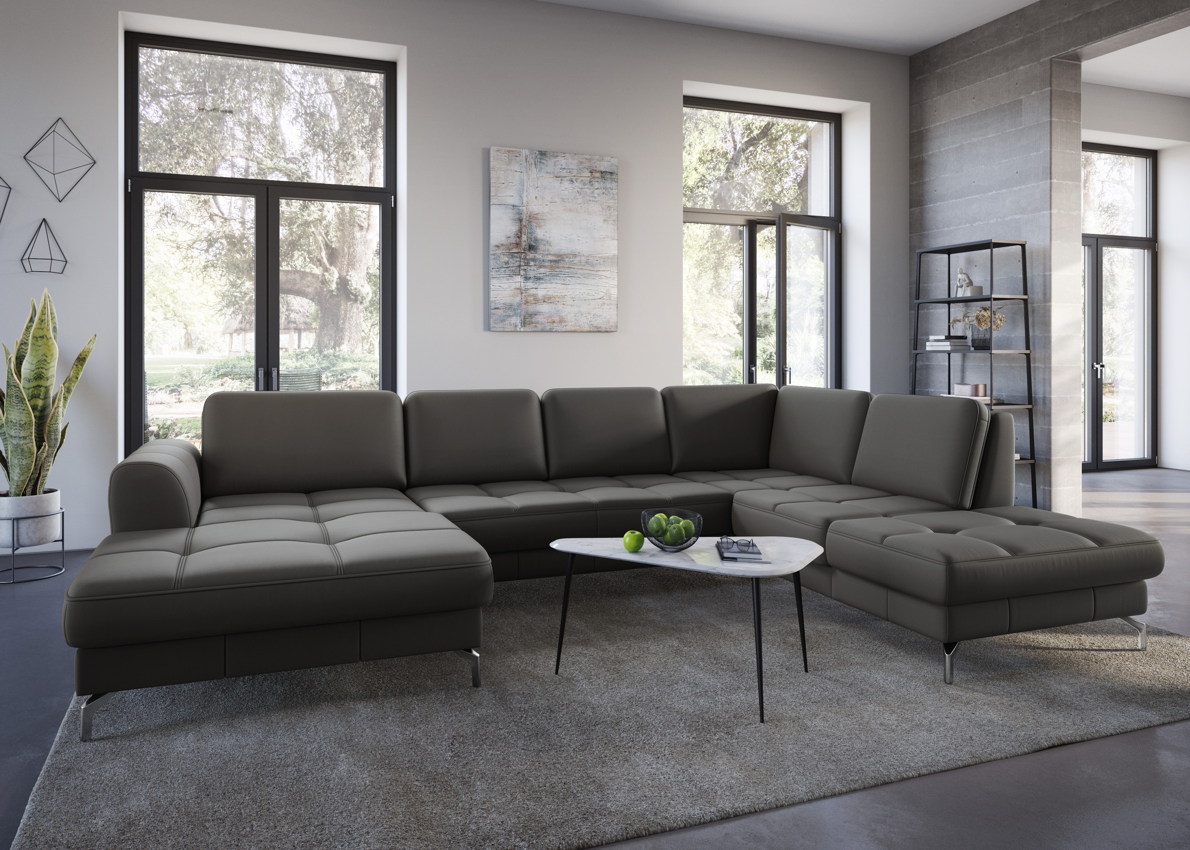 sit&more Wohnlandschaft »Bendigo U-Form«, inklusive Sitztiefenverstellung, Bodenfreiheit 12 cm, in 2 Fußfarben