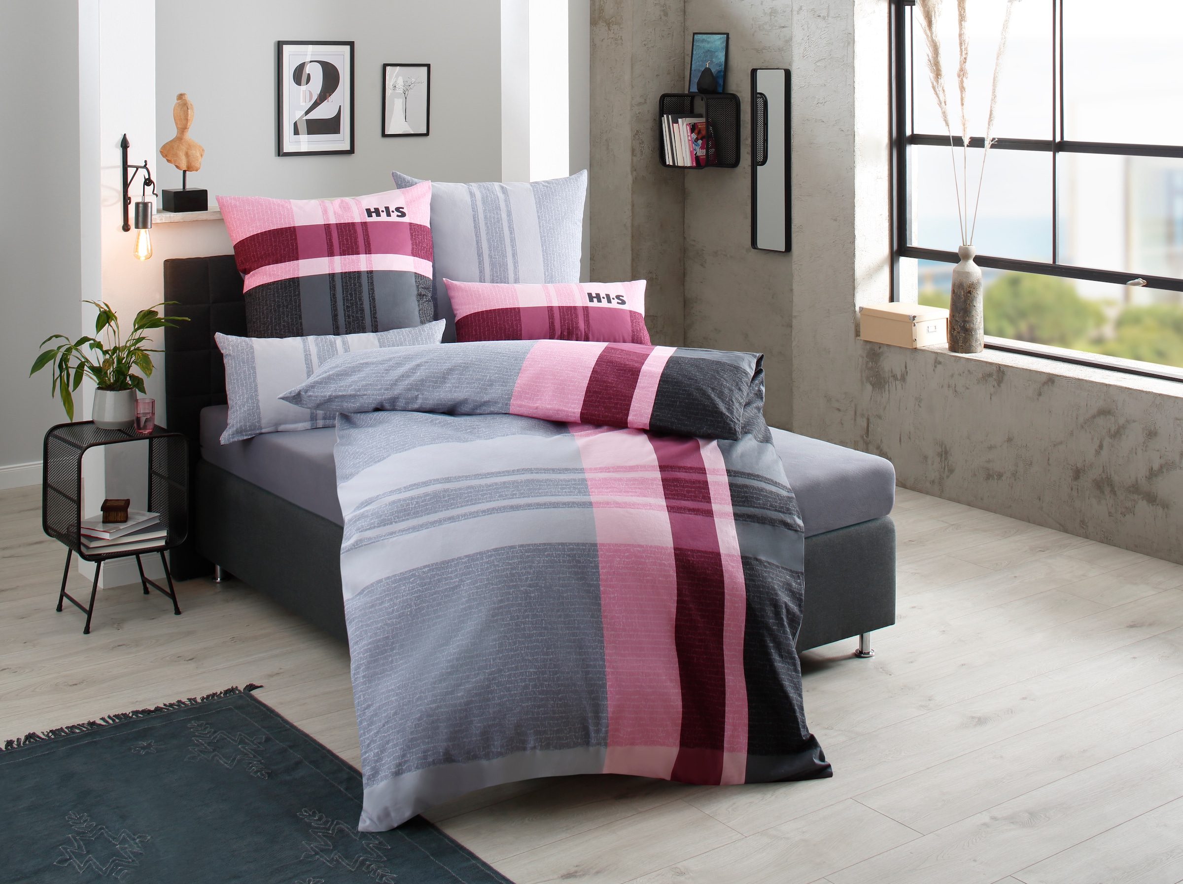 H.I.S Bettwäsche »Pascal«, (2 tlg.), aus 100% Baumwolle, Biber (Flanell)  Qualität, Bett- und Kopfkissenbezug mit Reißverschluss, Bettwäsche Set  unterstützt die Initiative Cotton made in Africa, Made in Green  zertifiziert bequem und schnell