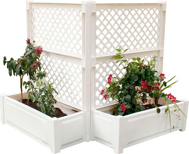KHW Spalier »aus witterungsbeständigem Kunststoff« 2er-Set Pflanzkästen, 2x100 cm Breite, mit je einem Spalier weiß