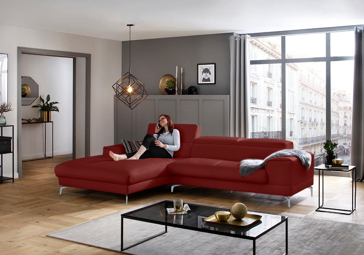W.SCHILLIG Ecksofa »piedroo, Designsofa mit tollem Sitzkomfort, bequem und elegant, L-Form«, Kopfteilverstellung, wahlweise mit Sitztiefenverstellung, Breite 303cm