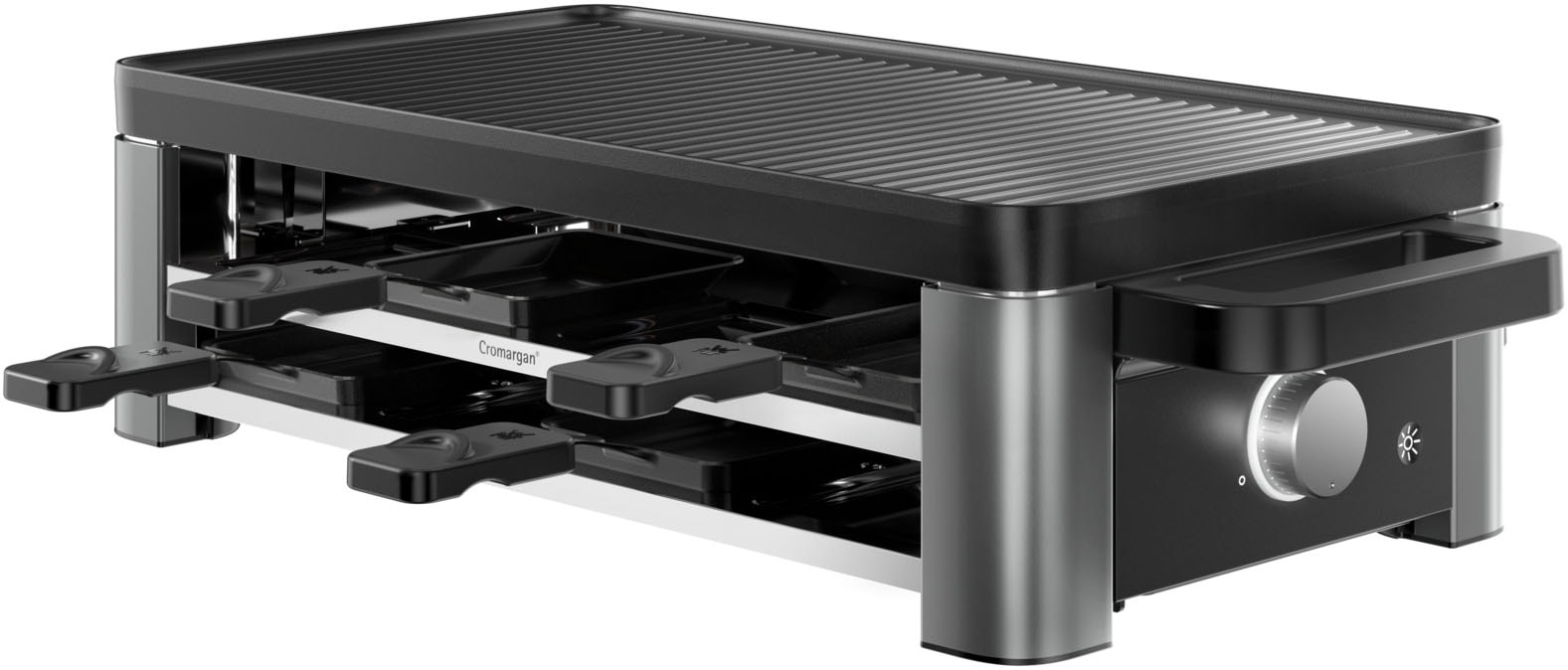 WMF Raclette »Master, indirekte LED-Beleuchtung, Keramikbeschichtung«, 8 St. Raclettepfännchen, 1500 W, Variable Temperatur, spülmaschinengeeignete Pfännchen und Spatel
