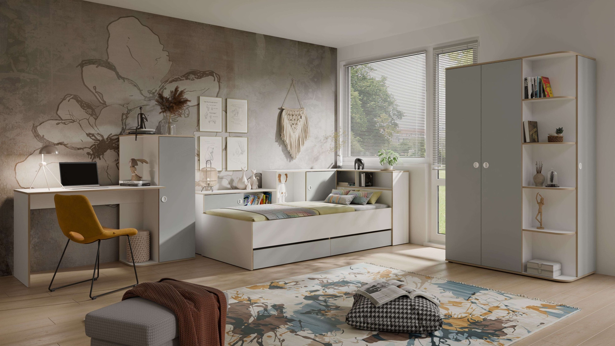 Home affaire Jugendbett »ELLETE Stauraumbett 90x200 cm, Maße B/T/H: 231,5/125,5/88,5 cm«, Bett ohne Matratze mit 2 Schubladen, 2 Türen und 6 Fächer