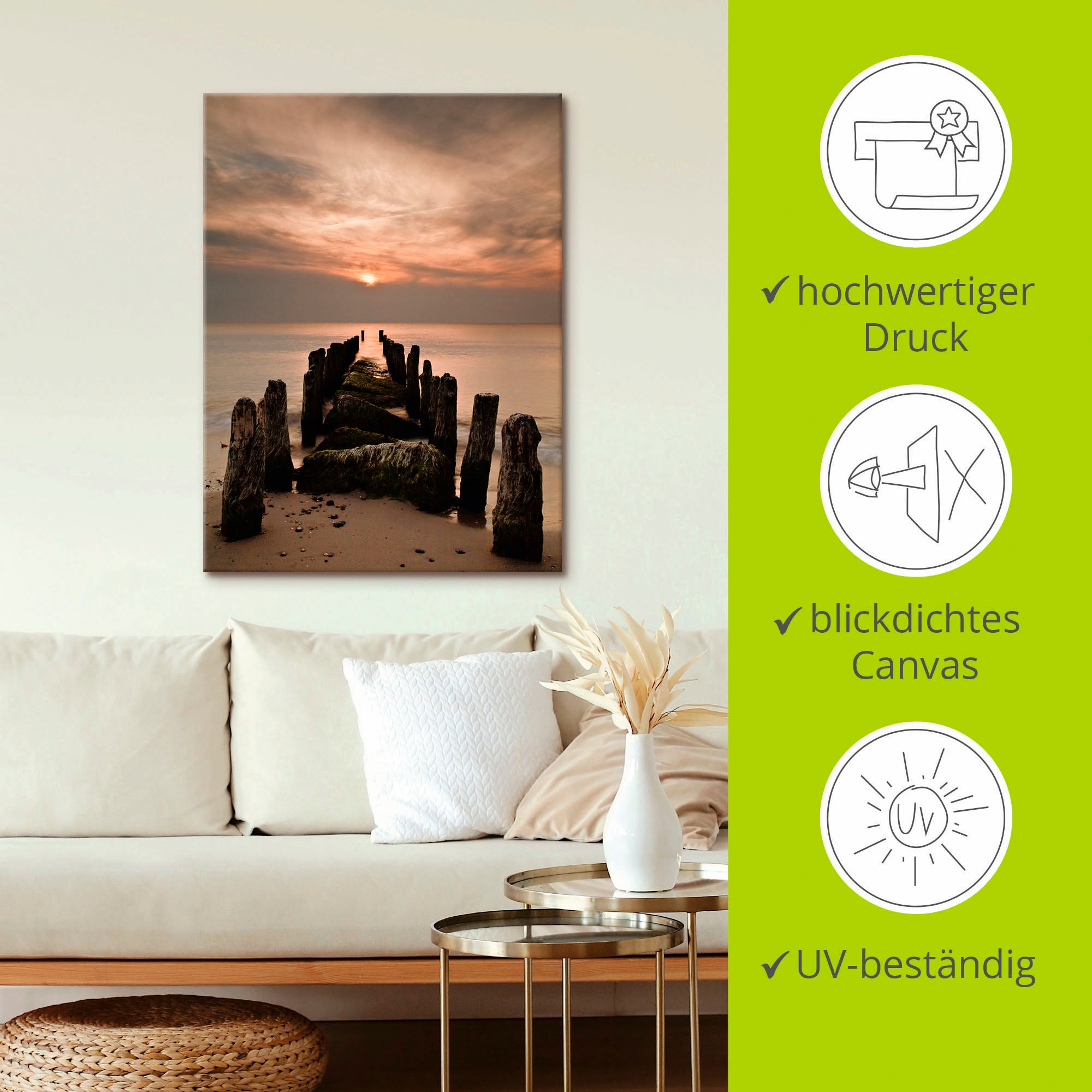 Artland Leinwandbild »Sonnenuntergang an der Ostsee«, Sonnenaufgang & -untergang, (1 St.), auf Keilrahmen gespannt