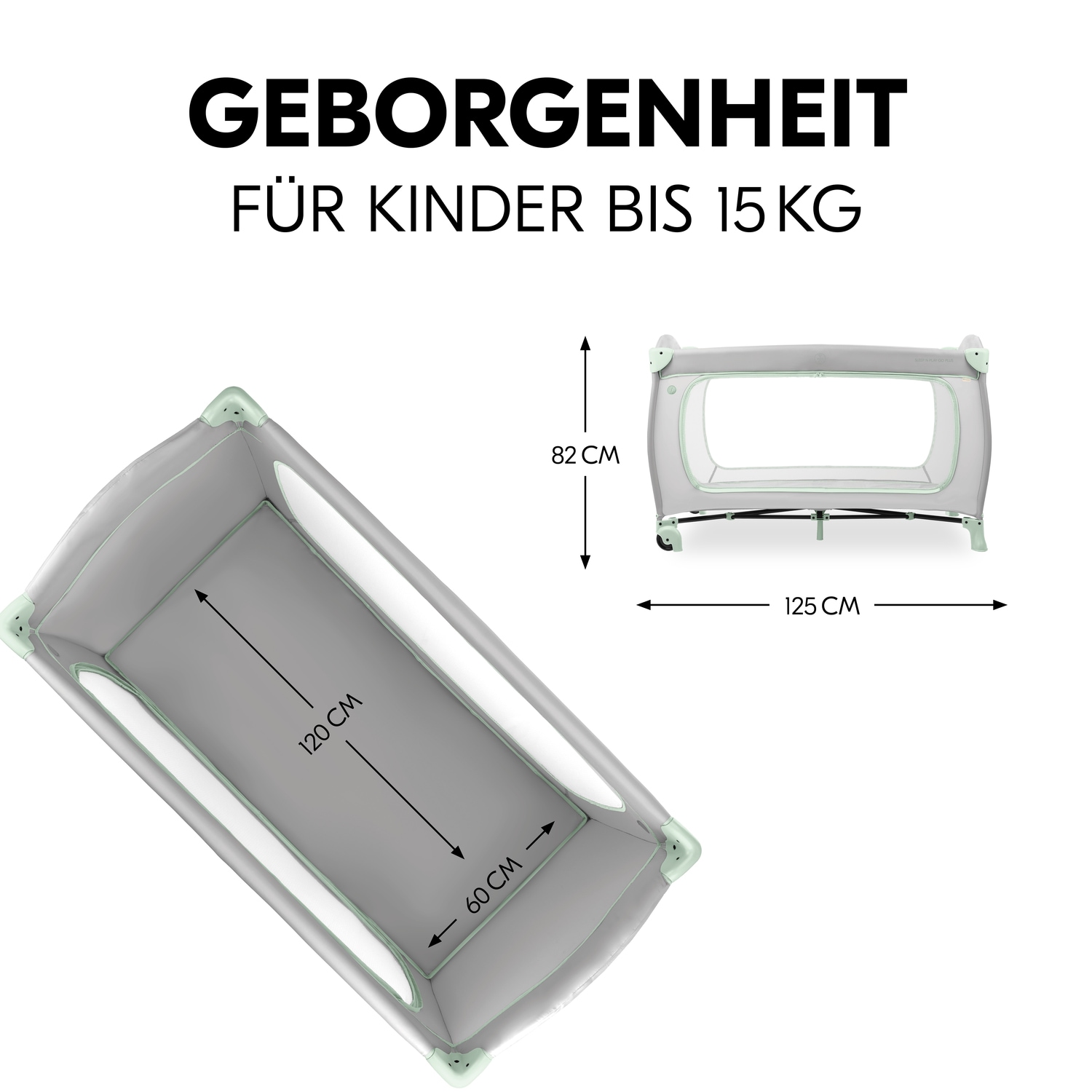 Hauck Baby-Reisebett »Sleep N Play Go Plus, Dusty Mint«, mit integrierten Rädern; Vorderausstieg