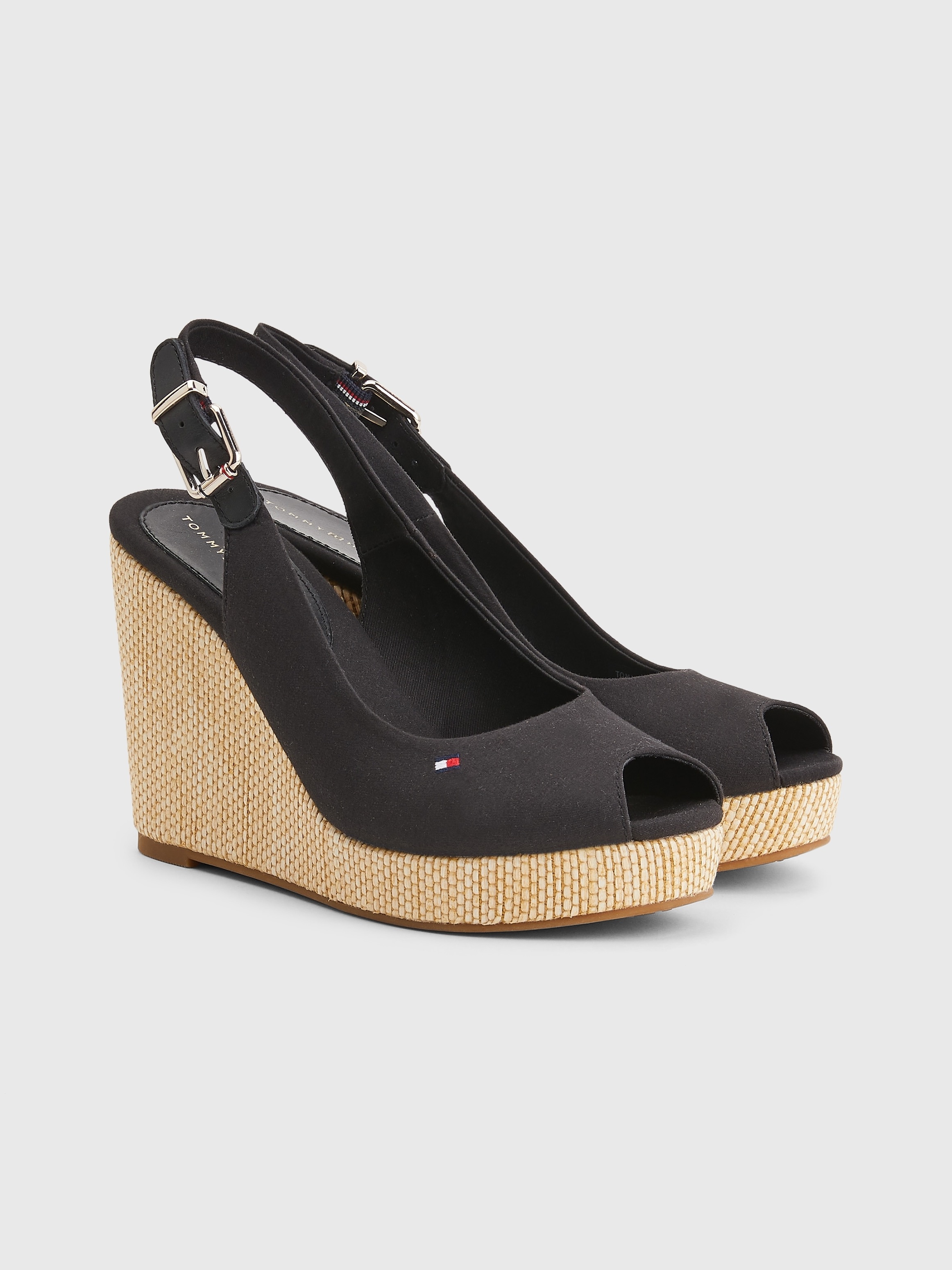 Tommy Hilfiger Keilsandalette »ICONIC ELENA SLING BACK WEDGE«, Sommerschuh, Sandale, Keilabsatz, mit verstellbarer Schnalle