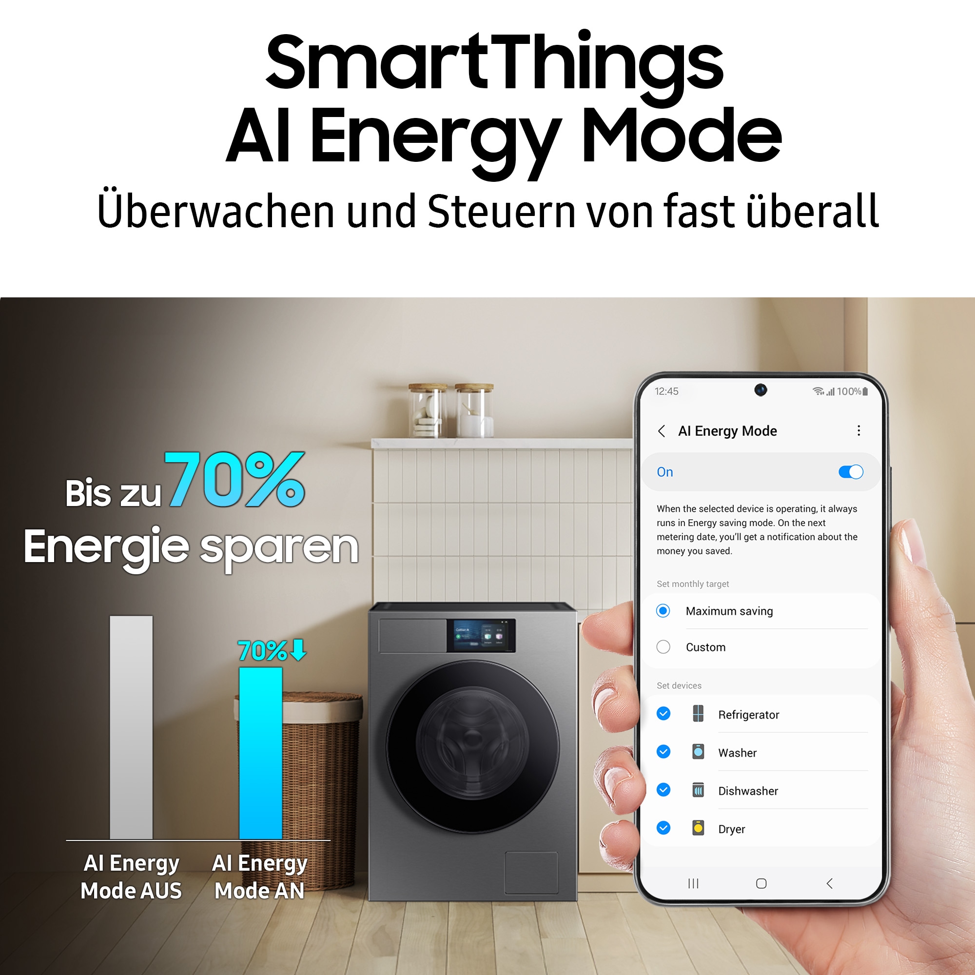 Samsung Waschmaschine »WF90F09C4S«, 9 kg, 1400 U/min, AI Wash mit automatischer Waschmitteldosierung