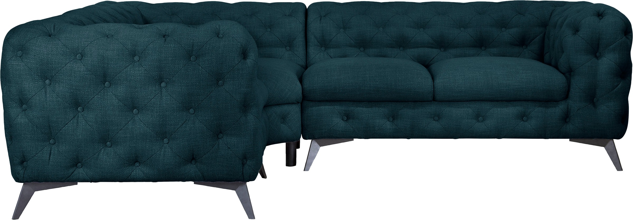 Leonique Chesterfield-Sofa »Ecksofa GLYNIS L-Form mit Wellenunterfederung, Maße B/T/H 264/264/75cm«, aufwändige Knopfheftung, moderne Chesterfield Optik, Fußfarbe wählbar