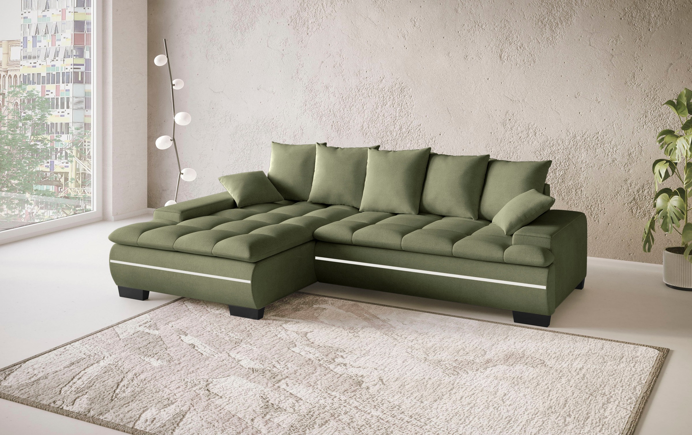 Mr. Couch Ecksofa »Haiti II, L-Form«, RGB-LED Beleuchtung, wahlweise mit Kaltschaum, Bett, Bettkasten