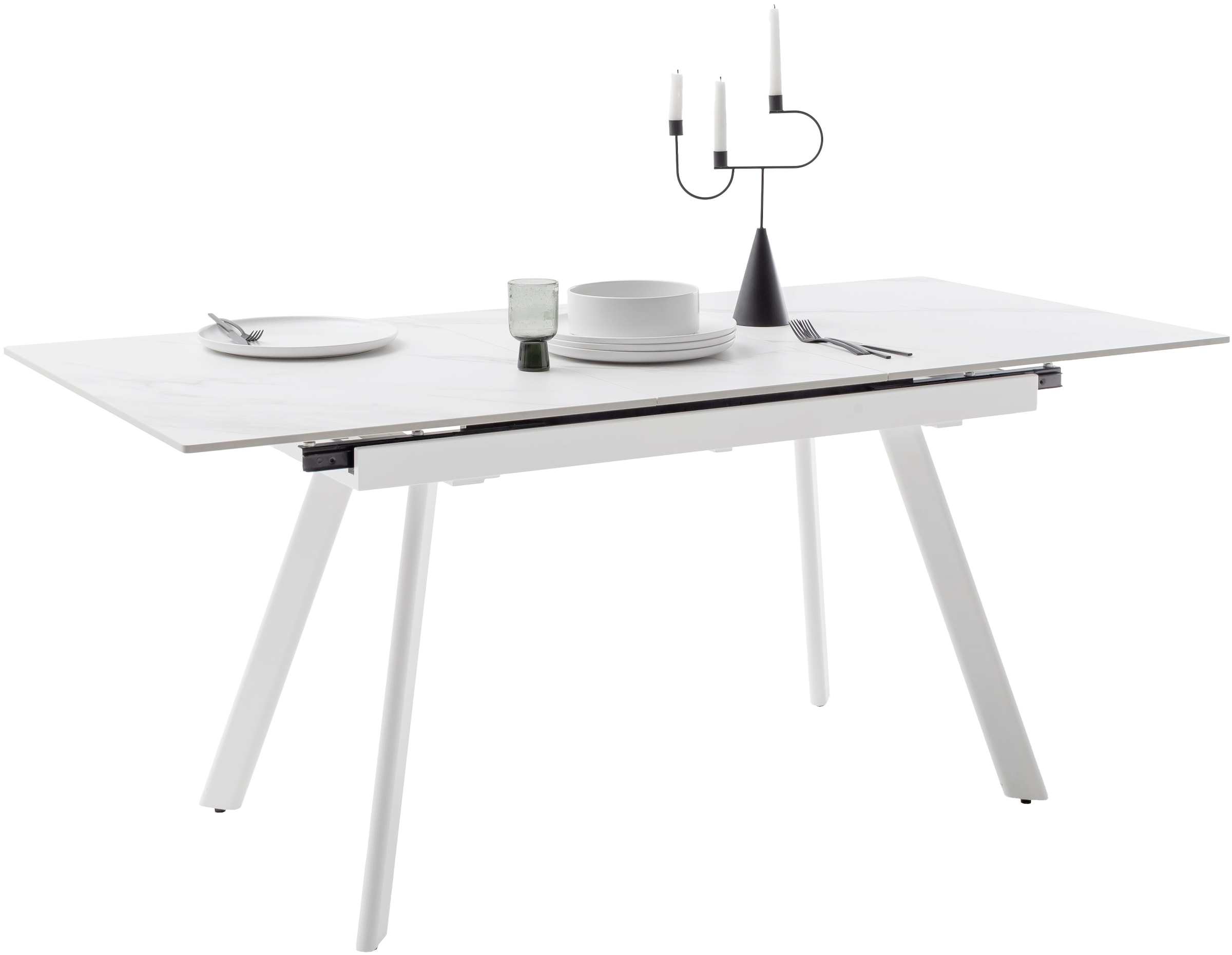 MCA furniture Esstisch »PARENZO Auzugtisch 140-180 cm weiß marmoriert - bis 8 Personen«, (1 St.), Keramik, Metall weiß, Synchronauszug, ausziehbar, 6-8 Personen