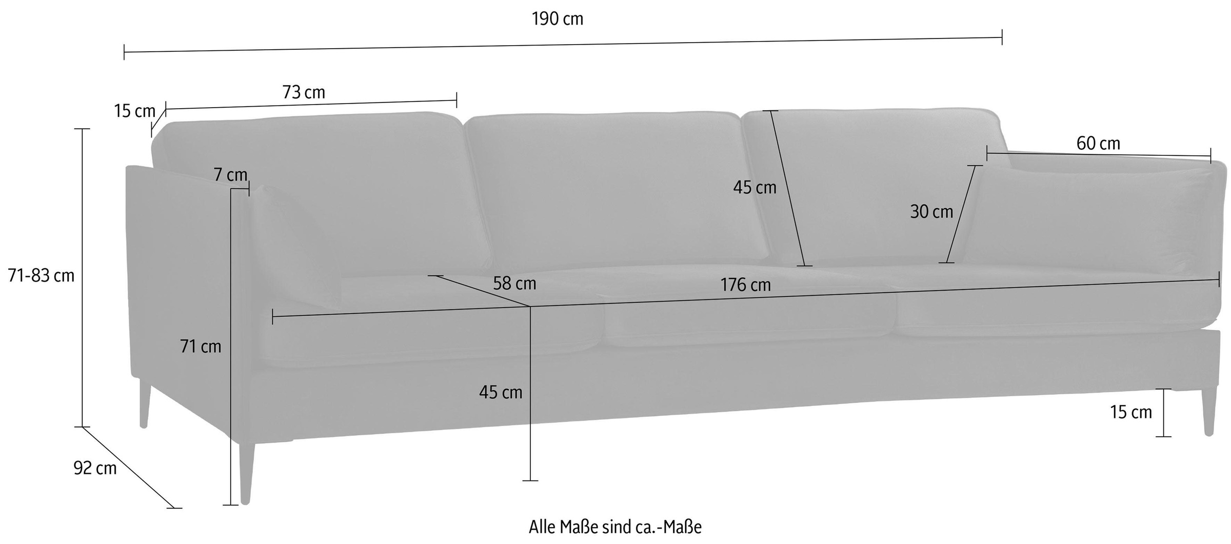 Home affaire 3-Sitzer »Light« inklusive loser Zierkissen, mit schmalen Arml günstig online kaufen