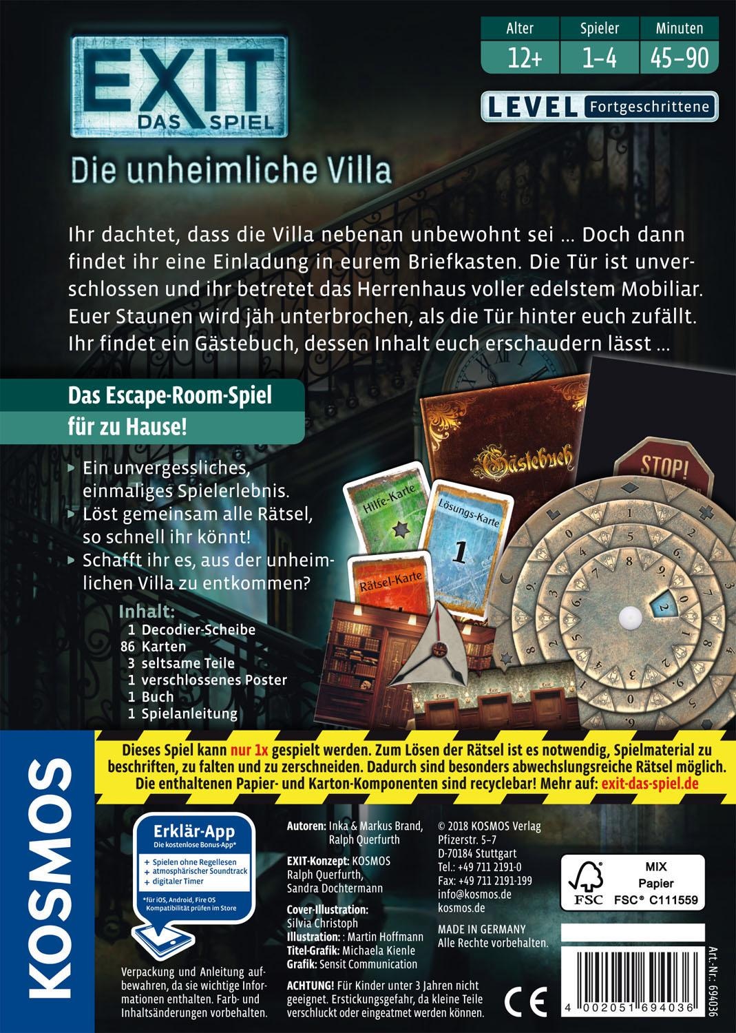 Kosmos Spiel »EXIT, Die unheimliche Villa« Made in Germany