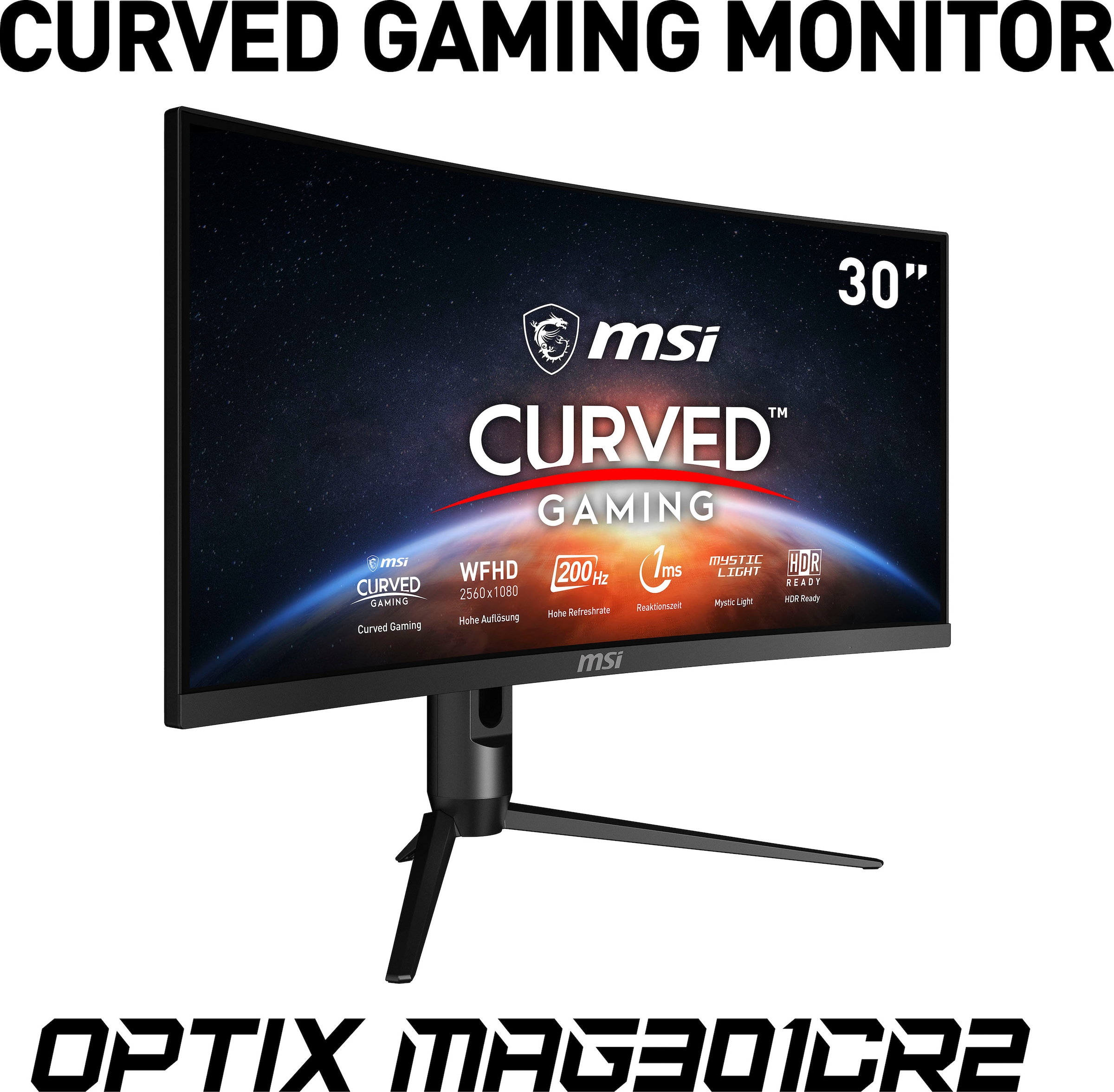 MSI Curved-Gaming-LED-Monitor »Optix MAG301CR2«, 76 cm/30 Zoll, 2560 x 1080 px, WFHD, 1 ms Reaktionszeit, 200 Hz, höhenverstellbar, 3 Jahre Herstellergarantie