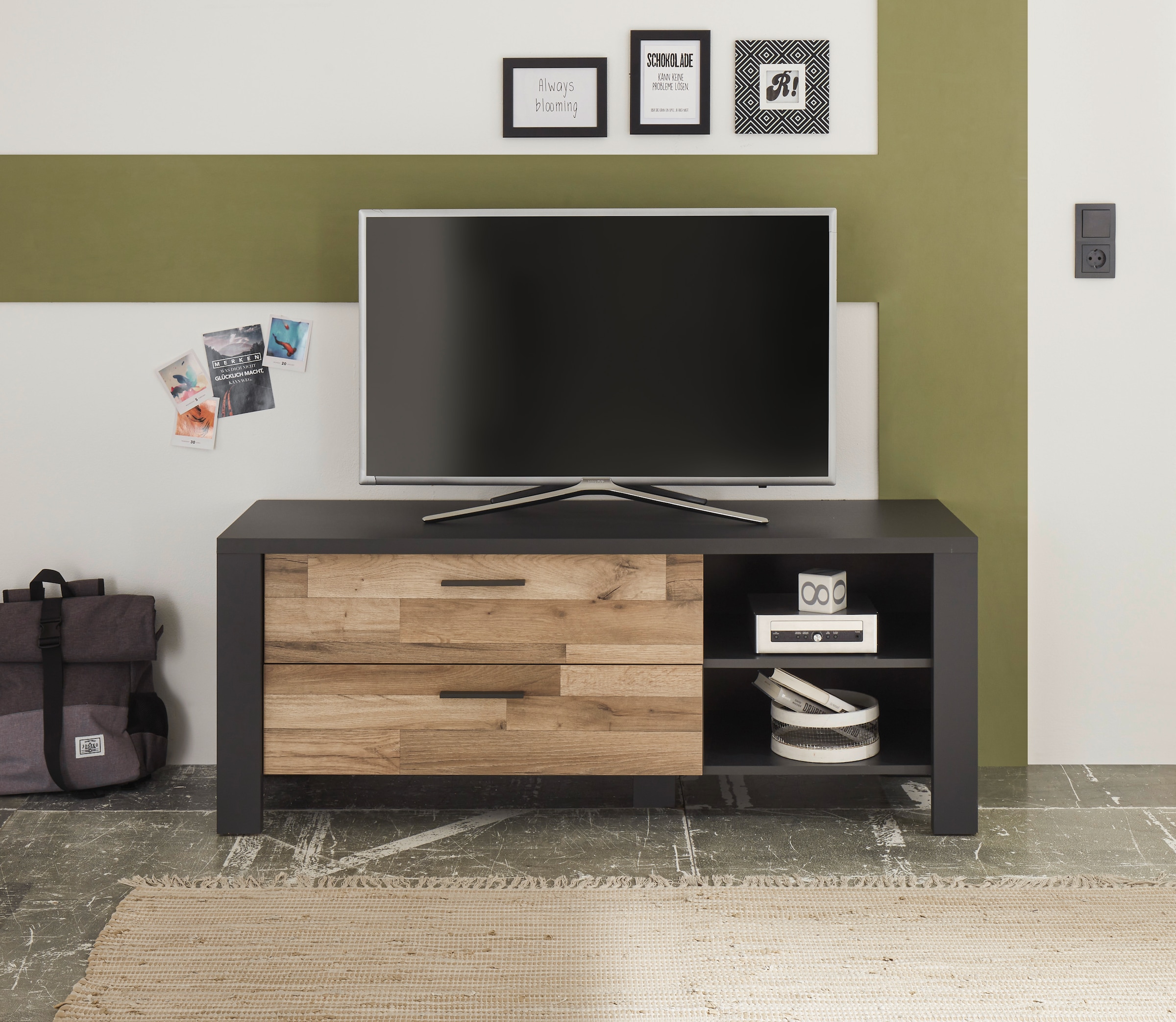 Begabino TV-Board »Dallas Lowboard, TV-Kommode«, für TV bis 43 Zoll geeignet, TV Möbel mit Schubkästen