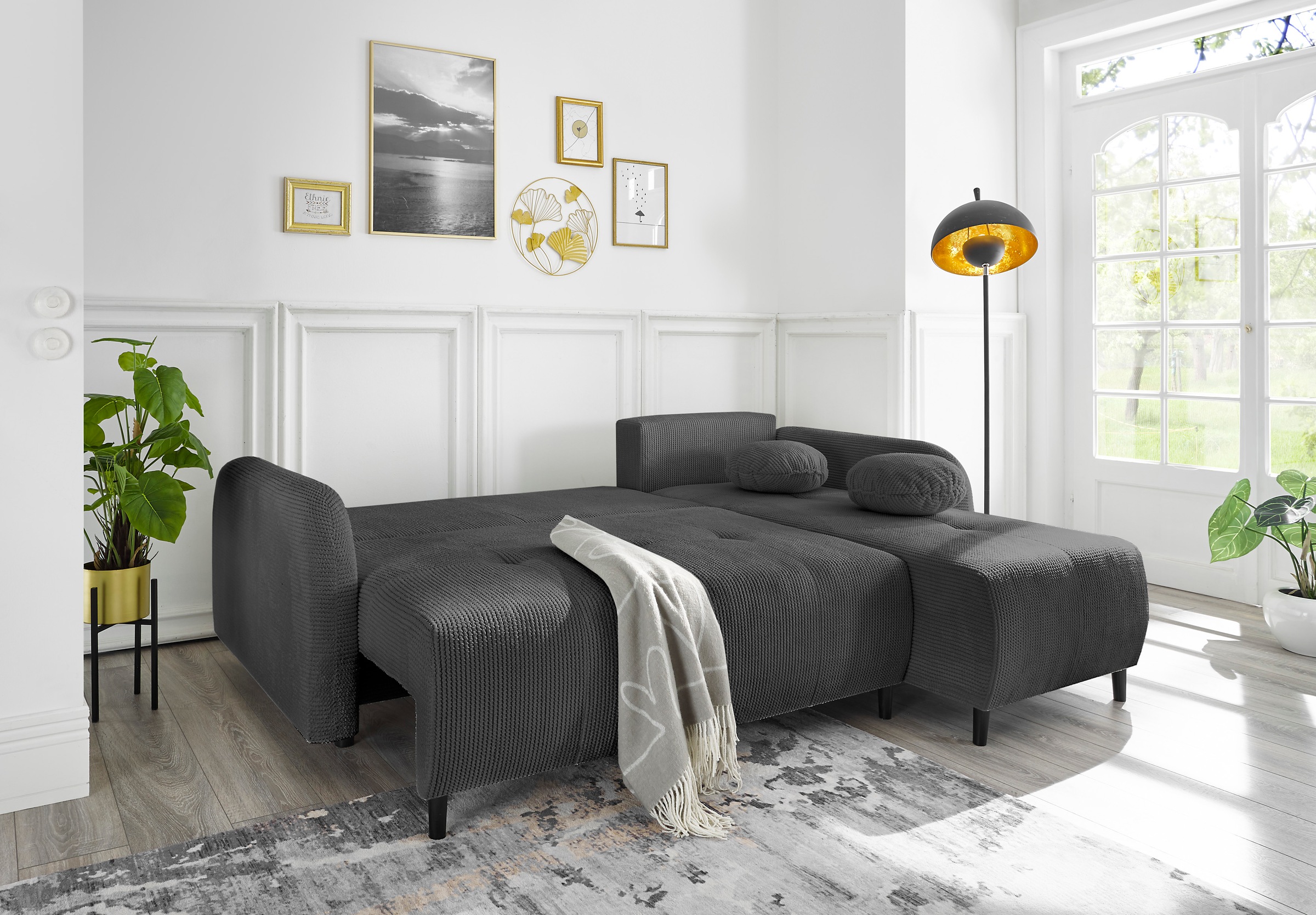 Leonique Ecksofa »BLAISE«, mit Bett-Funktion (Liegefläche 140/200 cm), Zier- und Rückenkissen