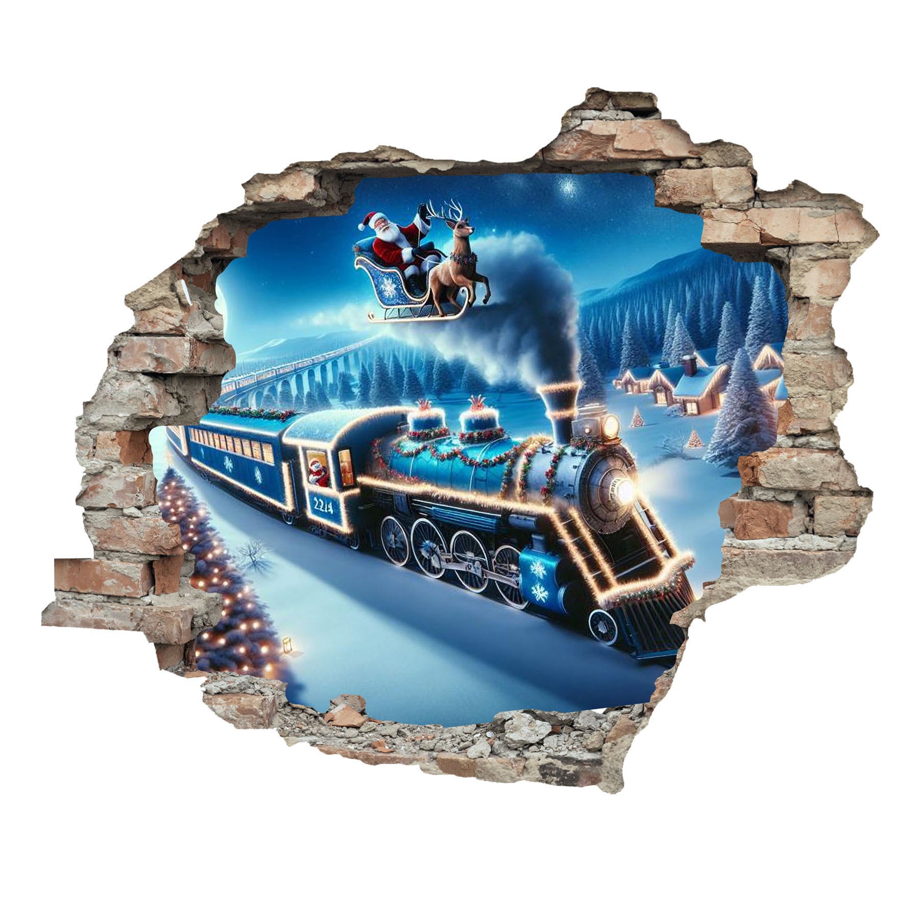 queence 3D-Wandtattoo »Lokomotive im Schnee«, (1 St.), selbstklebender Wandsticker Weihnachten