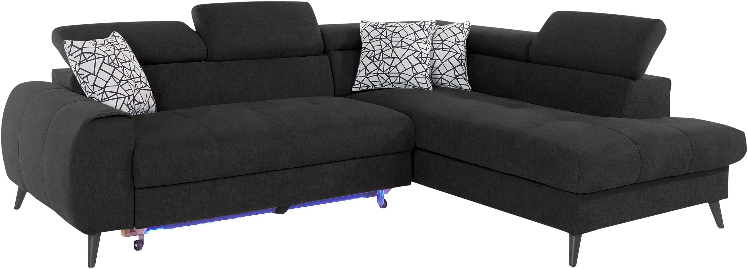 COTTA Ecksofa »Mia L-Form mit 3 Zierkissen«, wahlweise mit Bettfunktion, Bettkasten, Beleuchtung & Wireless-Charger