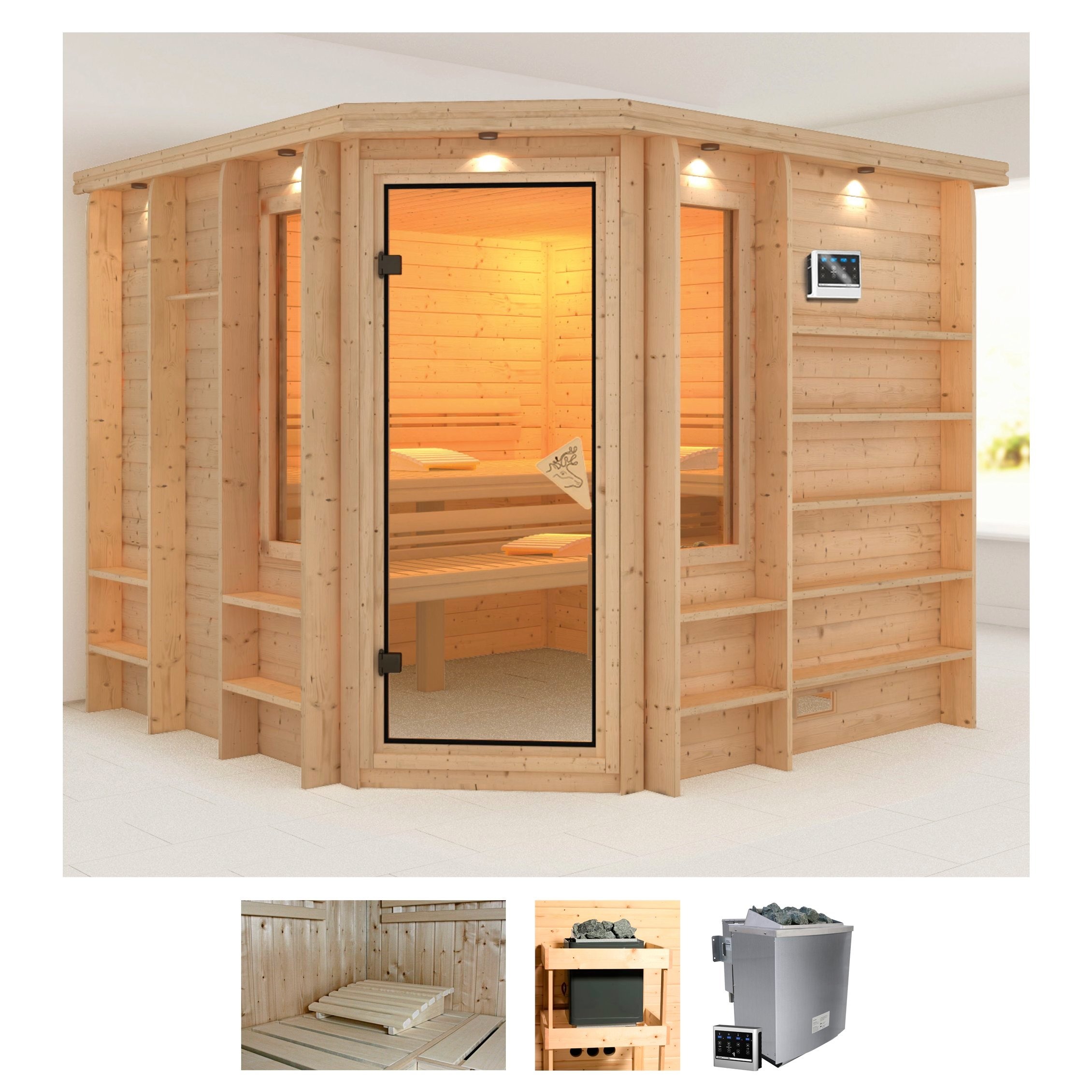 Karibu Sauna »Malena«, (Set), 9-kW-Bio-Ofen mit externer Steuerung günstig online kaufen