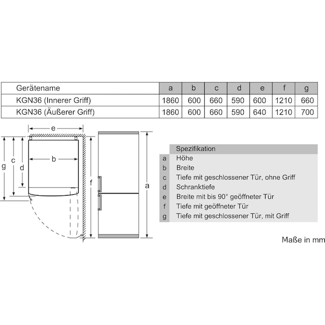 BOSCH Kühl-/Gefrierkombination, 2, KGN36NWEA, 186 cm hoch, 60 cm breit  online bestellen