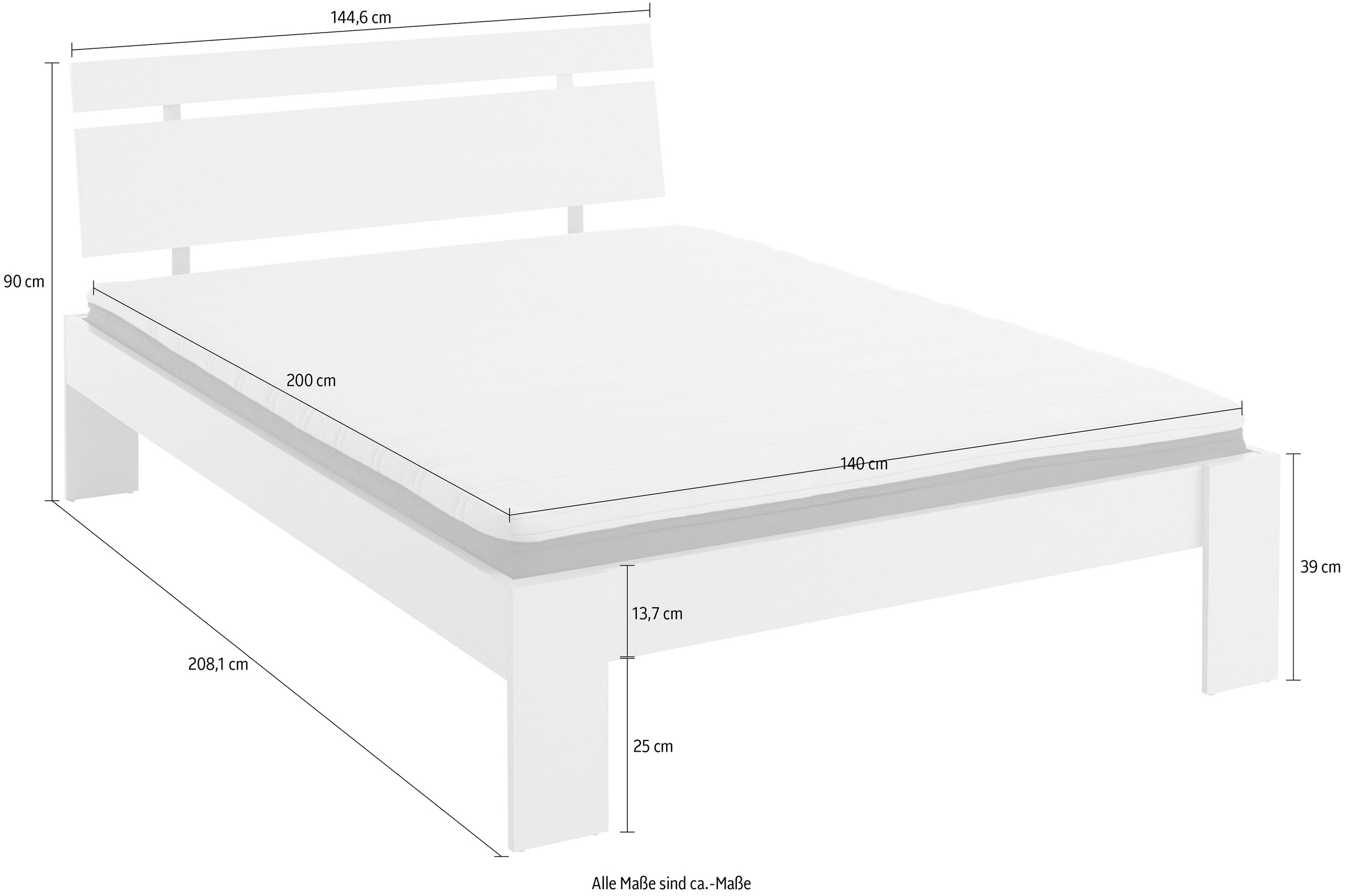 Relita Futonbett »Lian«, LF 140 x 200 cm, mit Kopfteil, frei im Raum stellbar