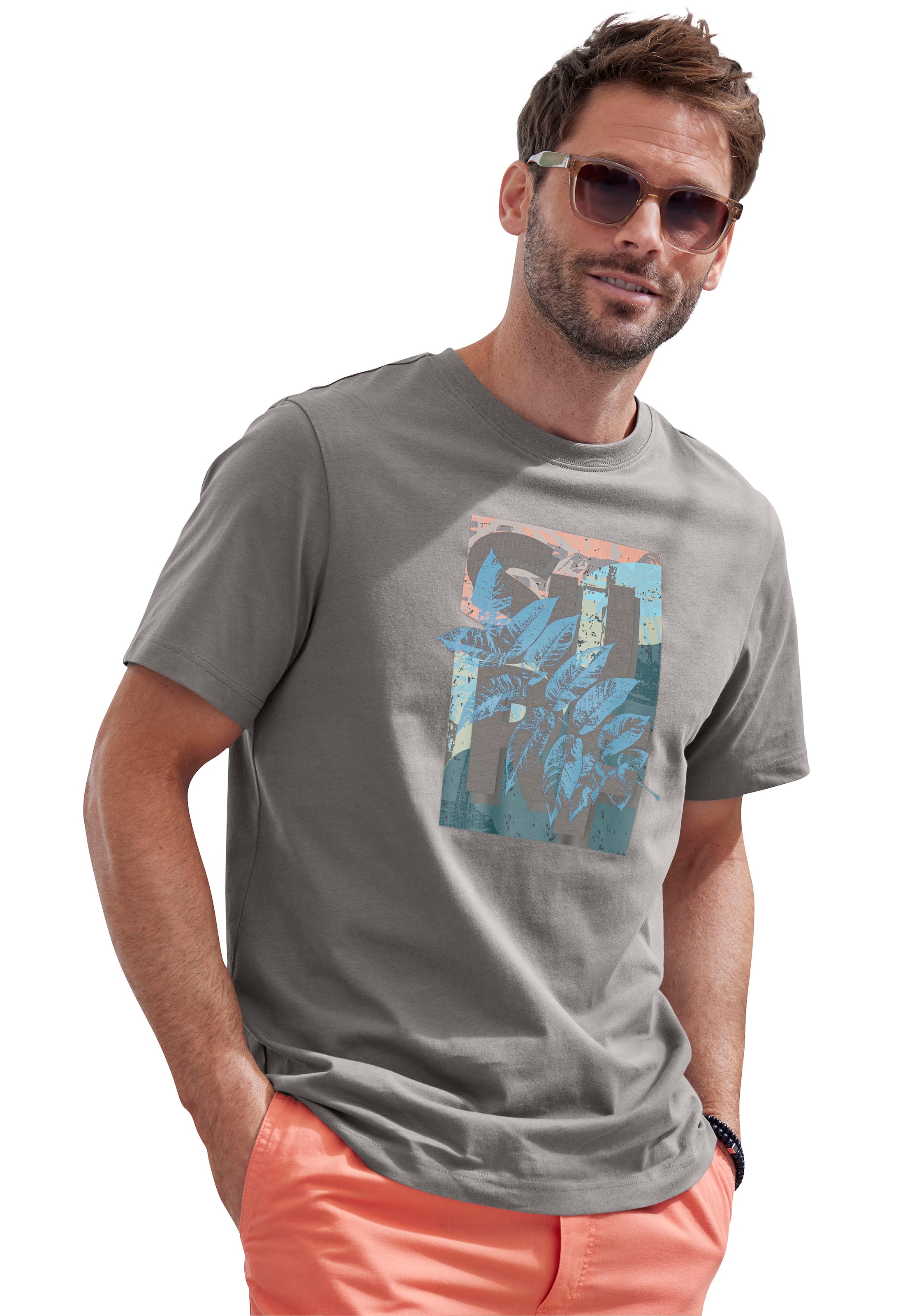 John Devin T-Shirt, Rundhalsshirt mit Surf -Aufdruck aus reiner Baumwolle