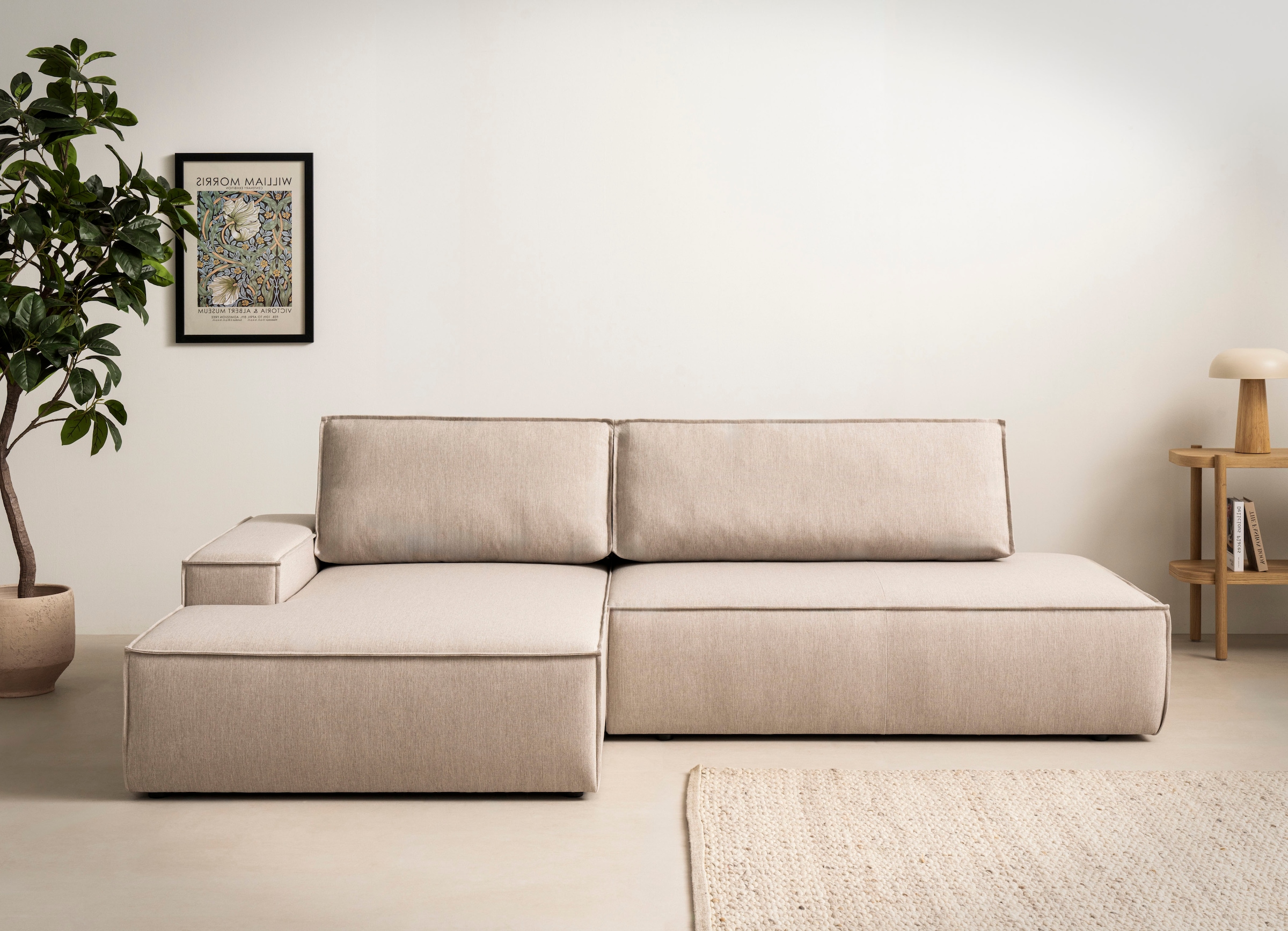 Home affaire Ecksofa »SHERWOOD, Schlafsofa in L-Form offen (275cm), Cord, Leinenoptik«, Schlaffunktion und Bettkasten, Kedernaht, hoher Sitz- & Liegekomfort