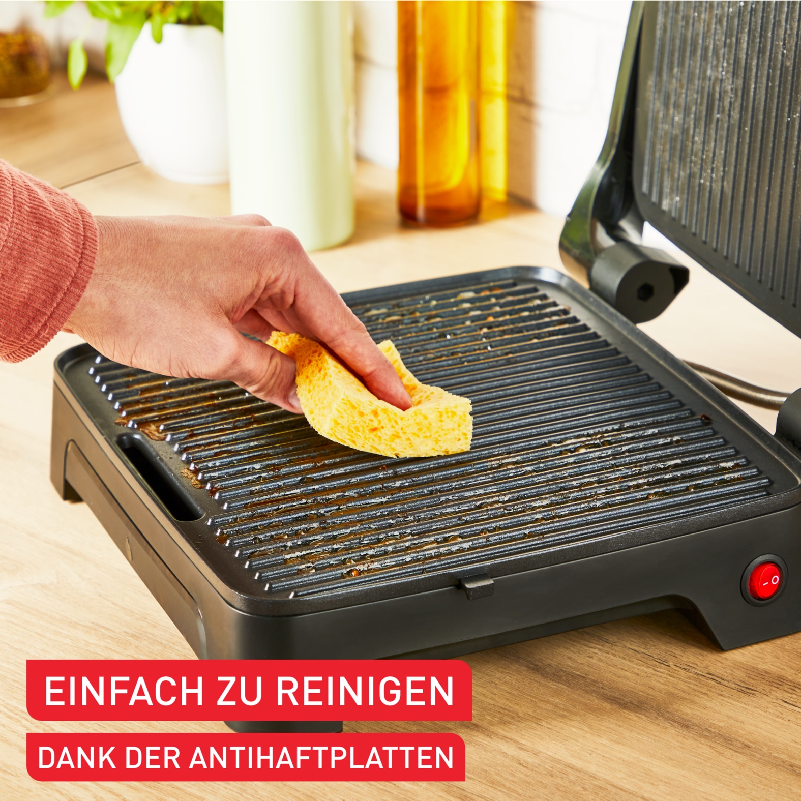 Tefal Kontaktgrill »Inicio Classic, 2-in-1 Panini/Grill, antihaftbeschichtete Platten«, 2000 W, Platzsparende Aufbewahrung, spülmaschinenfeste Saftschale, GC2718