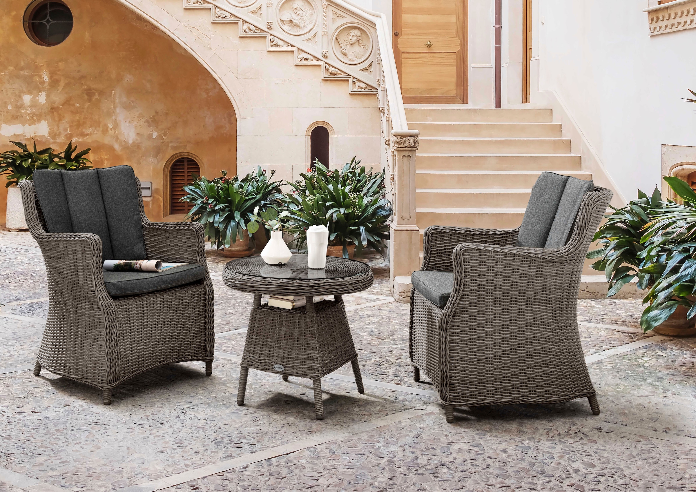 Destiny Balkonset anthrazit MALAGA«, kaufen online tlg.), Ø (Set, 2 + + 7 Kaffeetisch Auflagen cm, 60x55 Polyrattan, Sessel »LUNA