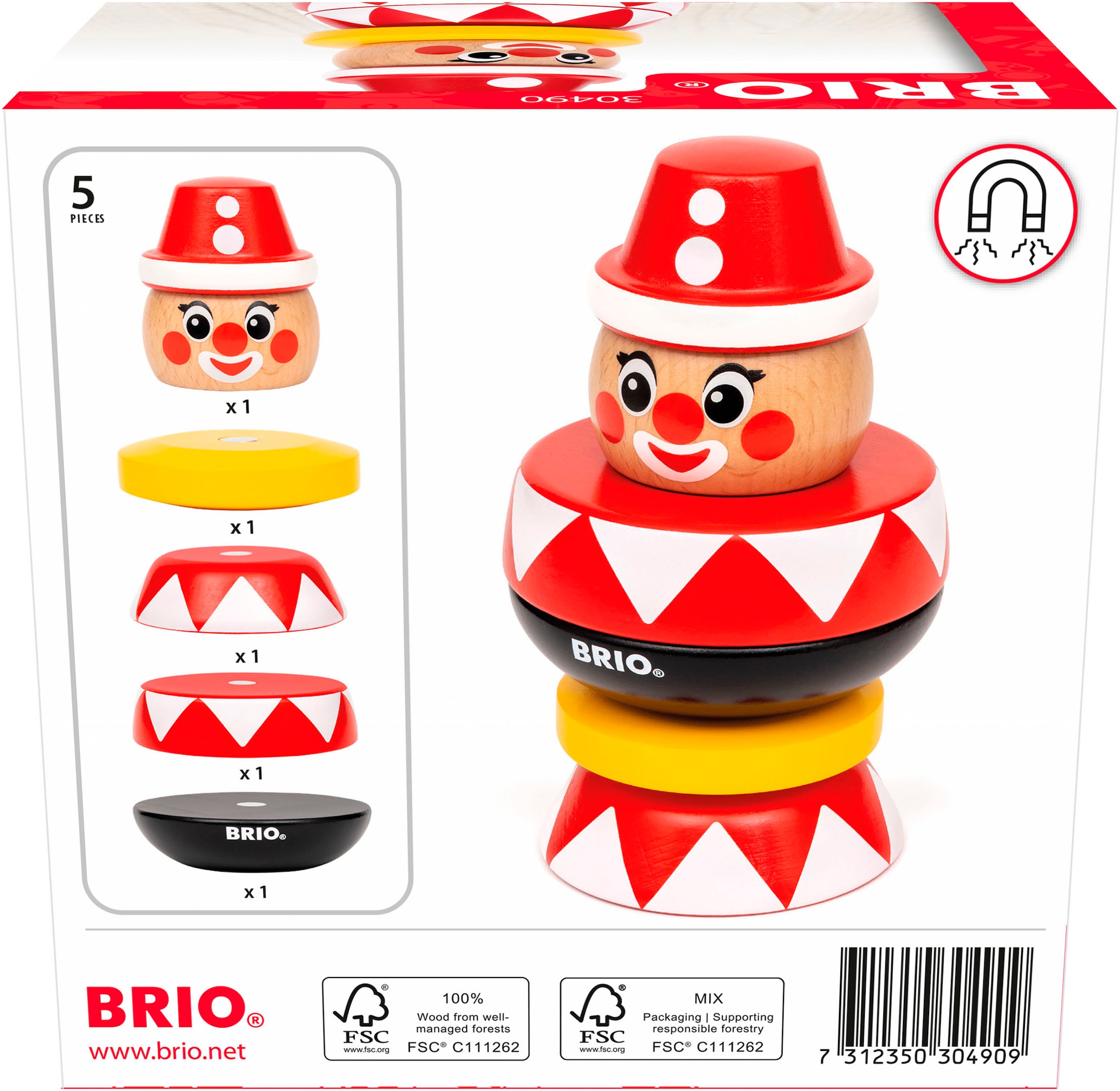 BRIO® Stapelspielzeug »Magnetischer Stapelclown«, FSC®-Holz aus gewissenhaft bewirtschafteten Wäldern