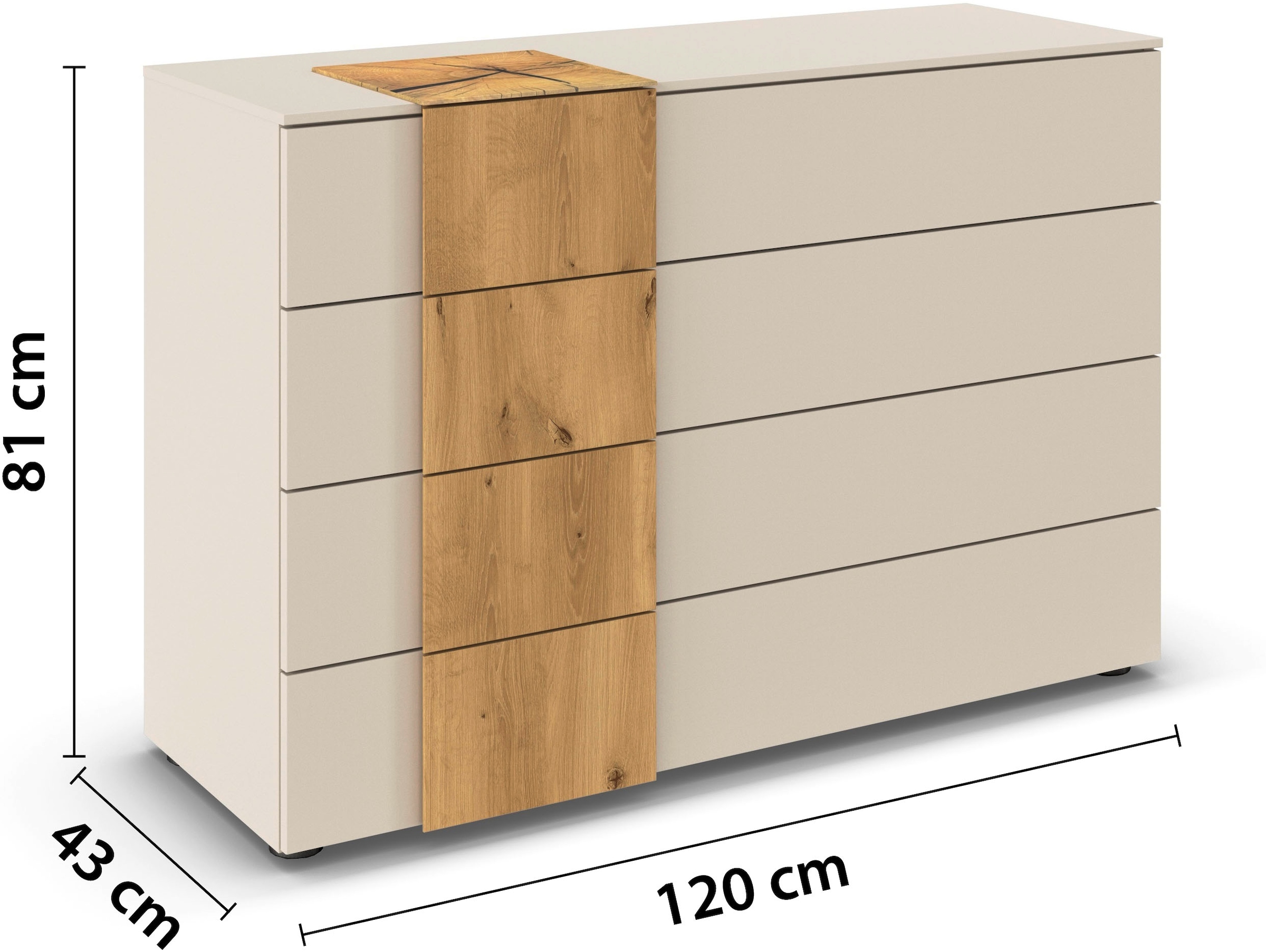 rauch Schubkastenkommode »Sideboard Kommode Schubladenkommode KONA« Breite 120 cm, Höhe 81 cm,  Absetzung Asteiche massiv, inkl. Soft-Close-Funktion MADE IN GERMANY