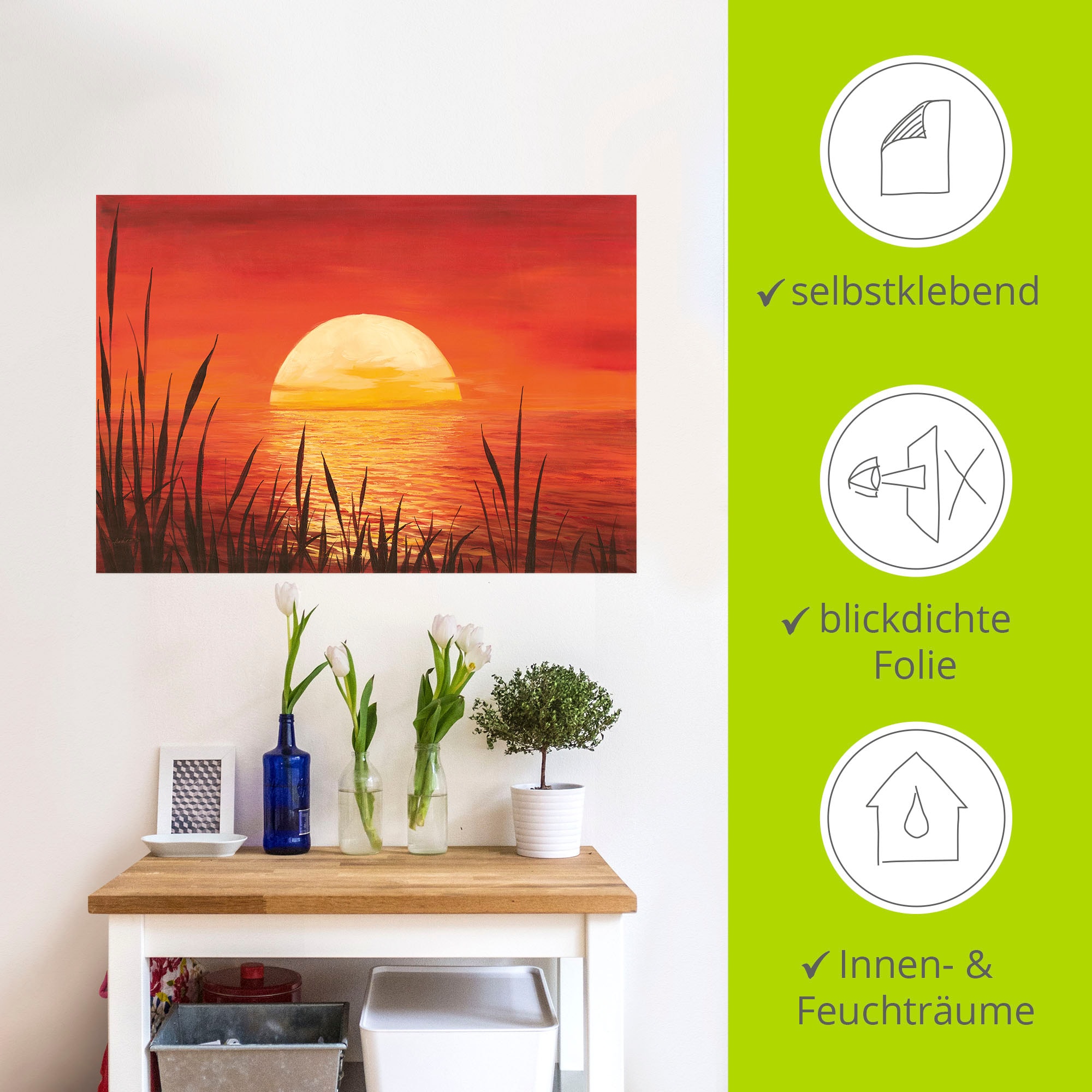 Artland Wandbild »Roter Sonnenuntergang am Ozean«, Bilder vom Sonnenuntergang & -aufgang (1 Stück), in vielen Größen & Produktarten - Alubild / Outdoorbild, Leinwandbild, Poster, Wandaufkleber / Wandtattoo auch für Badezimmer geeignet