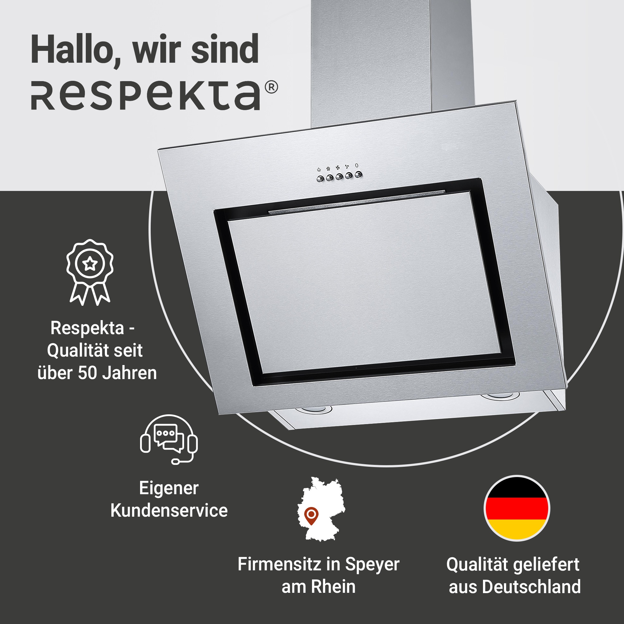 RESPEKTA Kopffreihaube »CH 22020 IXB«, Serie Numa, 60 cm, 3 Leistungsstufen, LED-Beleuchtung, Ab- und Umluftfähig