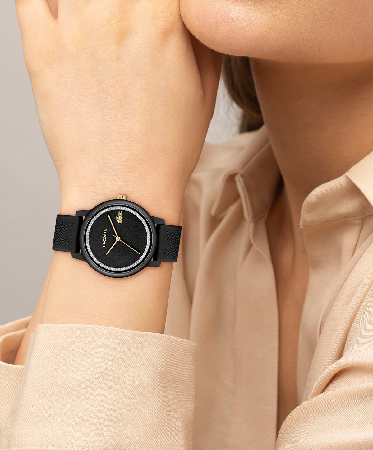 Lacoste Quarzuhr »LACOSTE.12.12 GO«, Armbanduhr, Damenuhr, analog, Glaskristalle, Silikonarmband