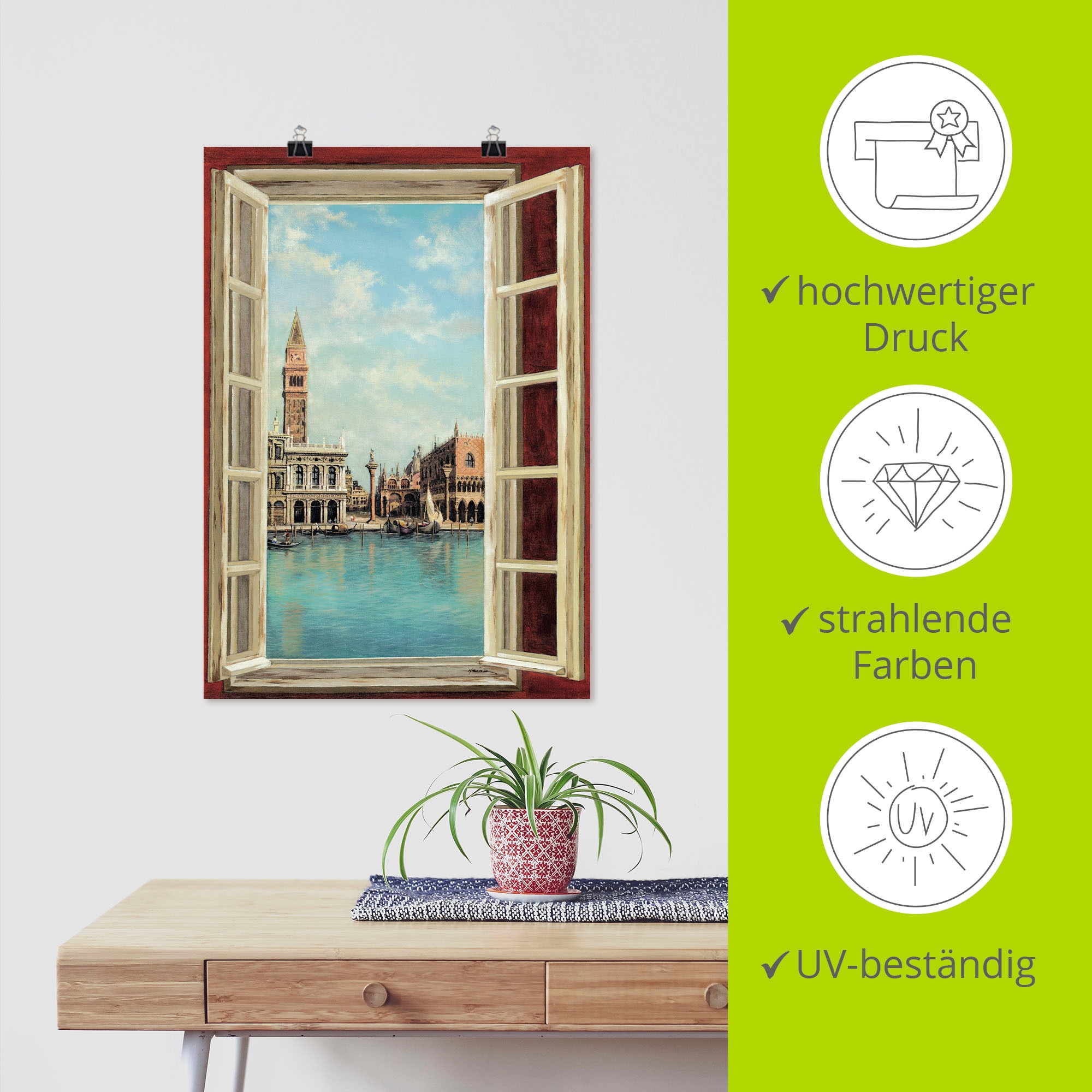 Artland Wandbild »Fenster mit Blick auf Venedig«, Fensterblick, (1 St.), als Leinwandbild, Poster, Wandaufkleber in verschied. Größen
