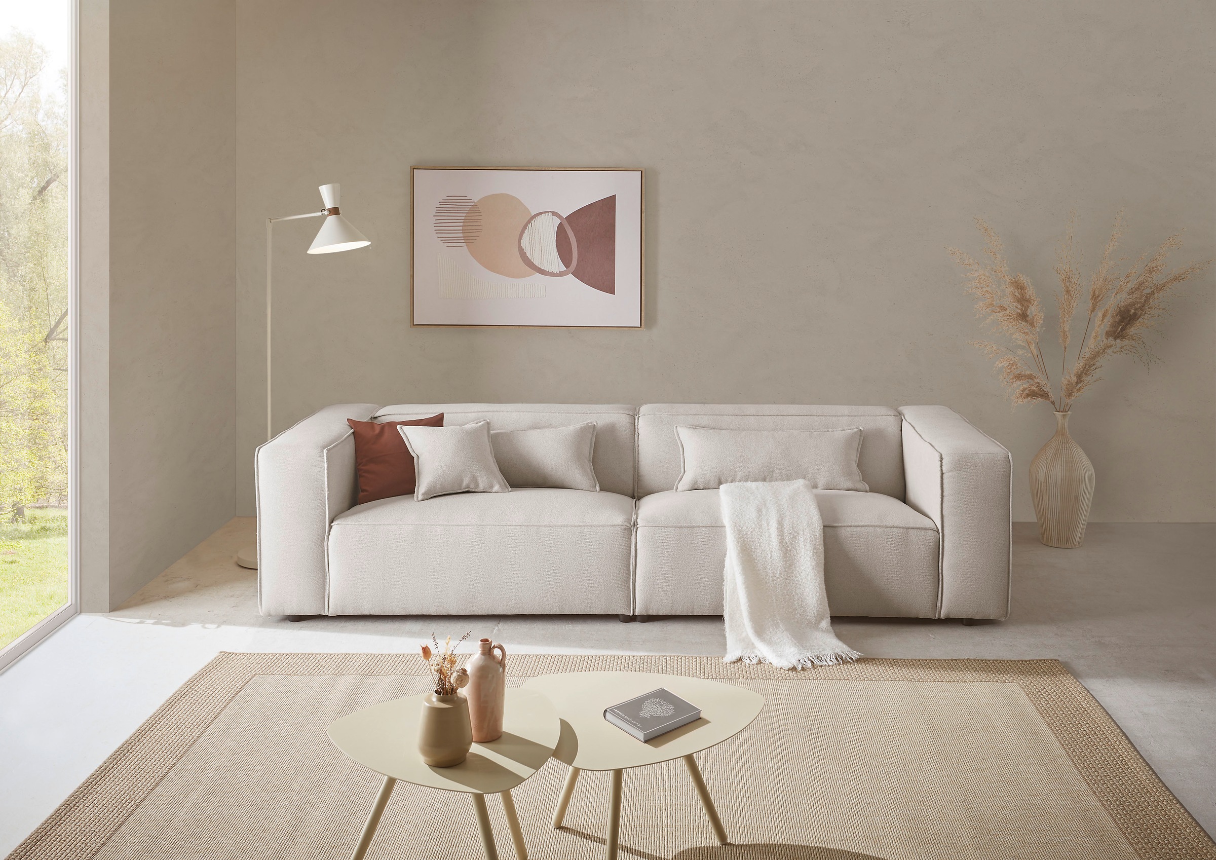 LeGer Home by Lena Gercke 3-Sitzer »PIARA, Couch mit Kedernaht, Sofa in Cord oder Leinenoptik«, schwarze Füße, bequemer Sitzkomfort