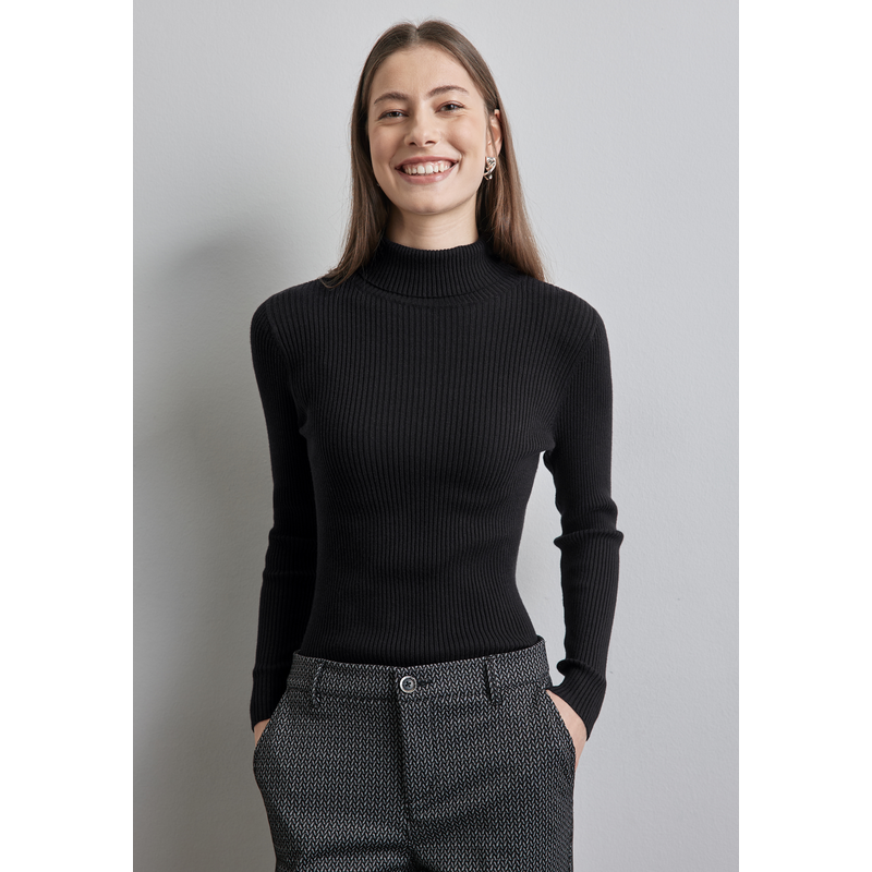 STREET ONE Rollkragenpullover mit Rippstruktur Black 46 46 Basic Rollkragen-Pullover von STREET ONE